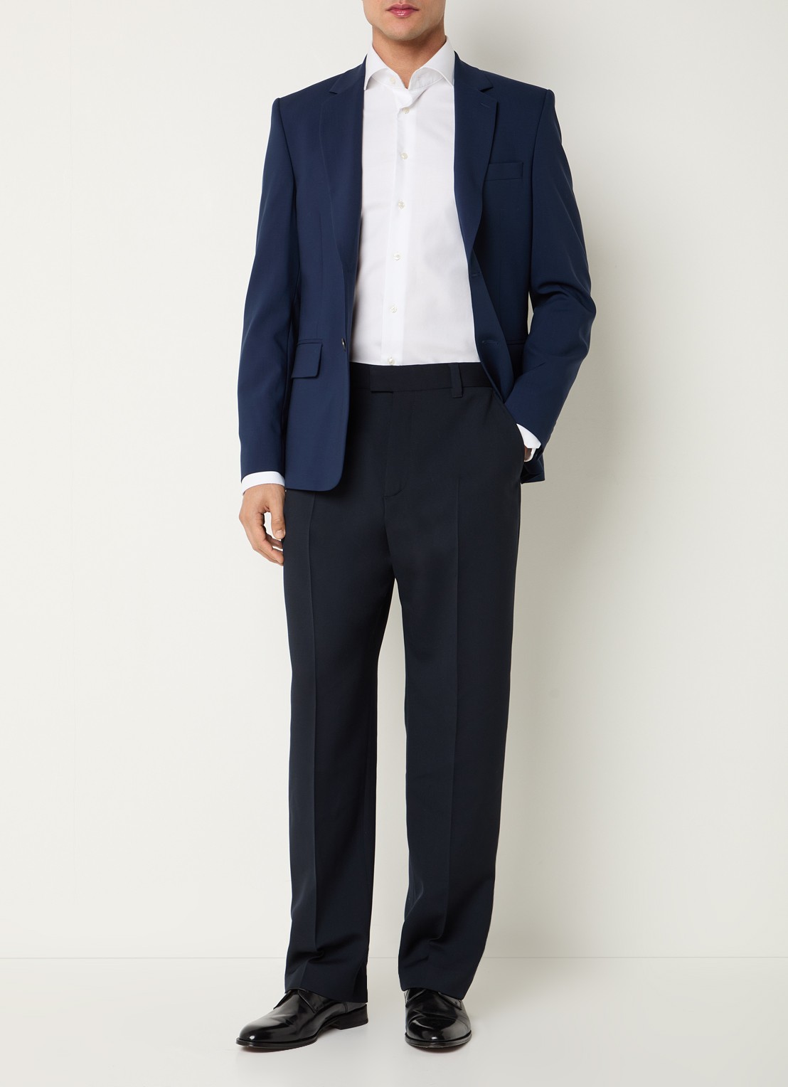 Sandro Regular fit colbert van scheerwol met klepzakken  - voorkant 2 donkerblauw