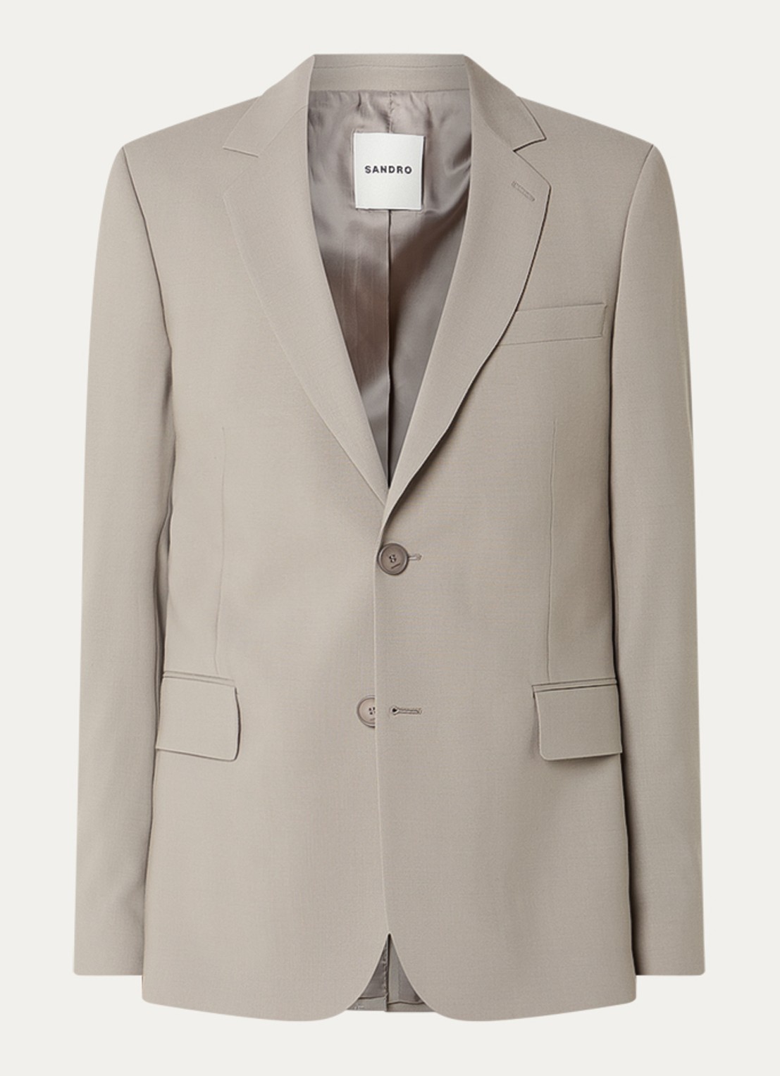 Sandro Regular fit colbert van scheerwol met klepzakken  - voorkant 4 grijs