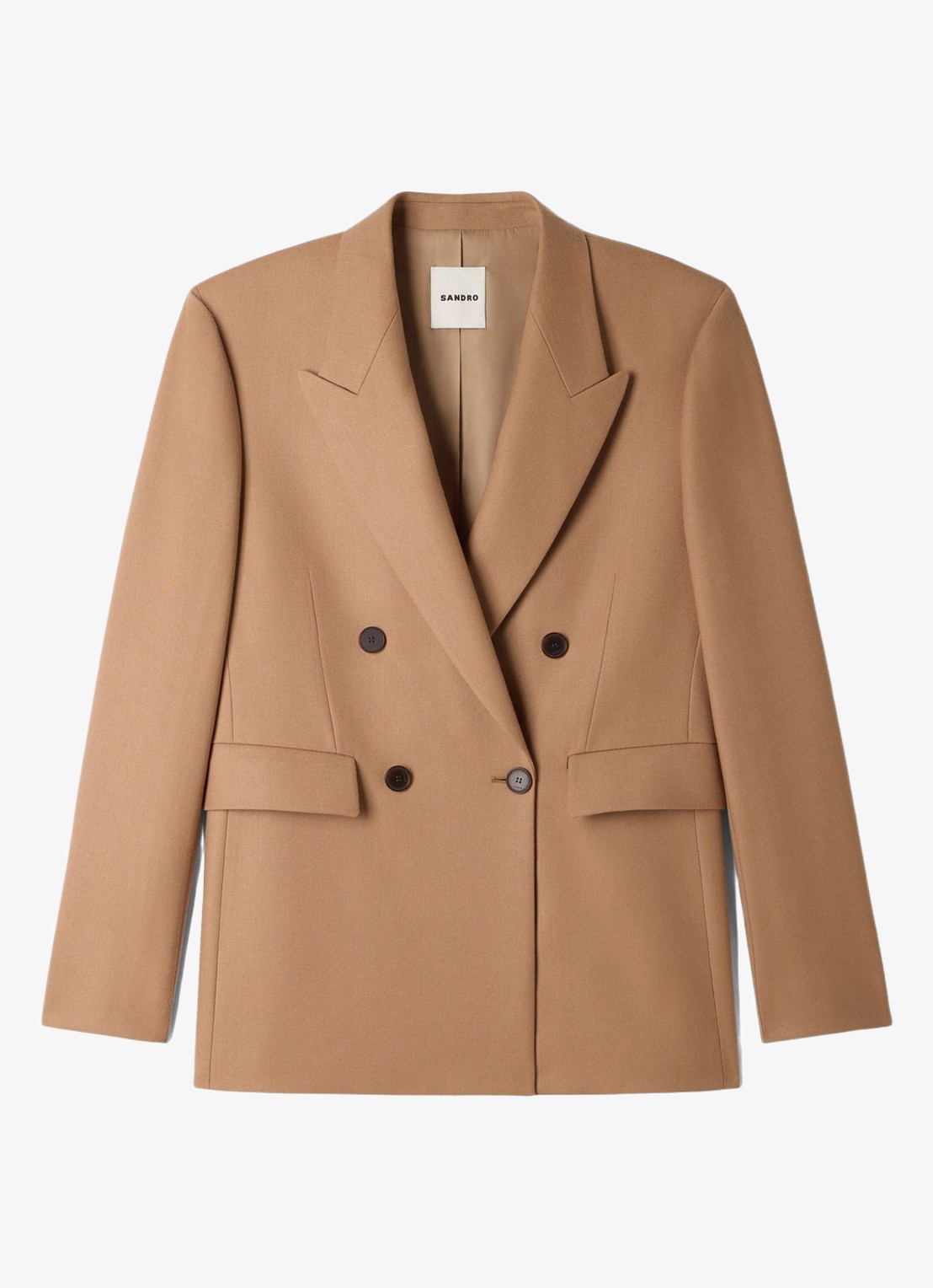 Sandro Regular fit colbert van wol met klepzakken - voorkant camel