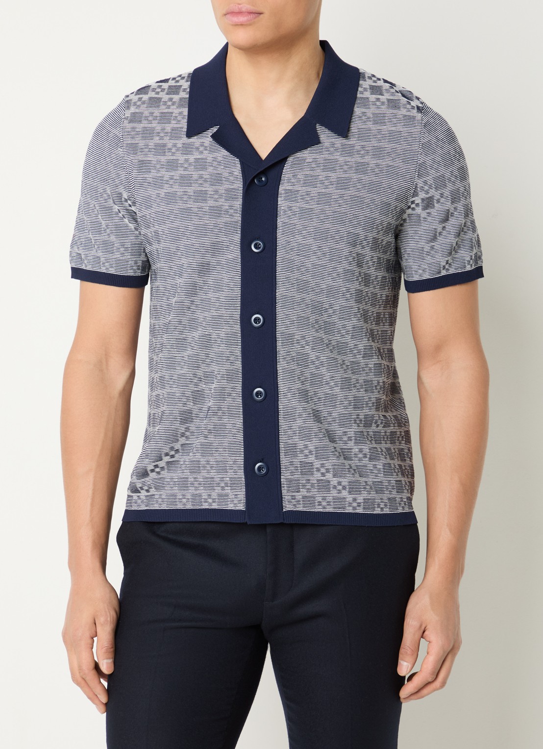 Sandro Regular fit fijngebreid overhemd met structuur - detail 4 donkerblauw