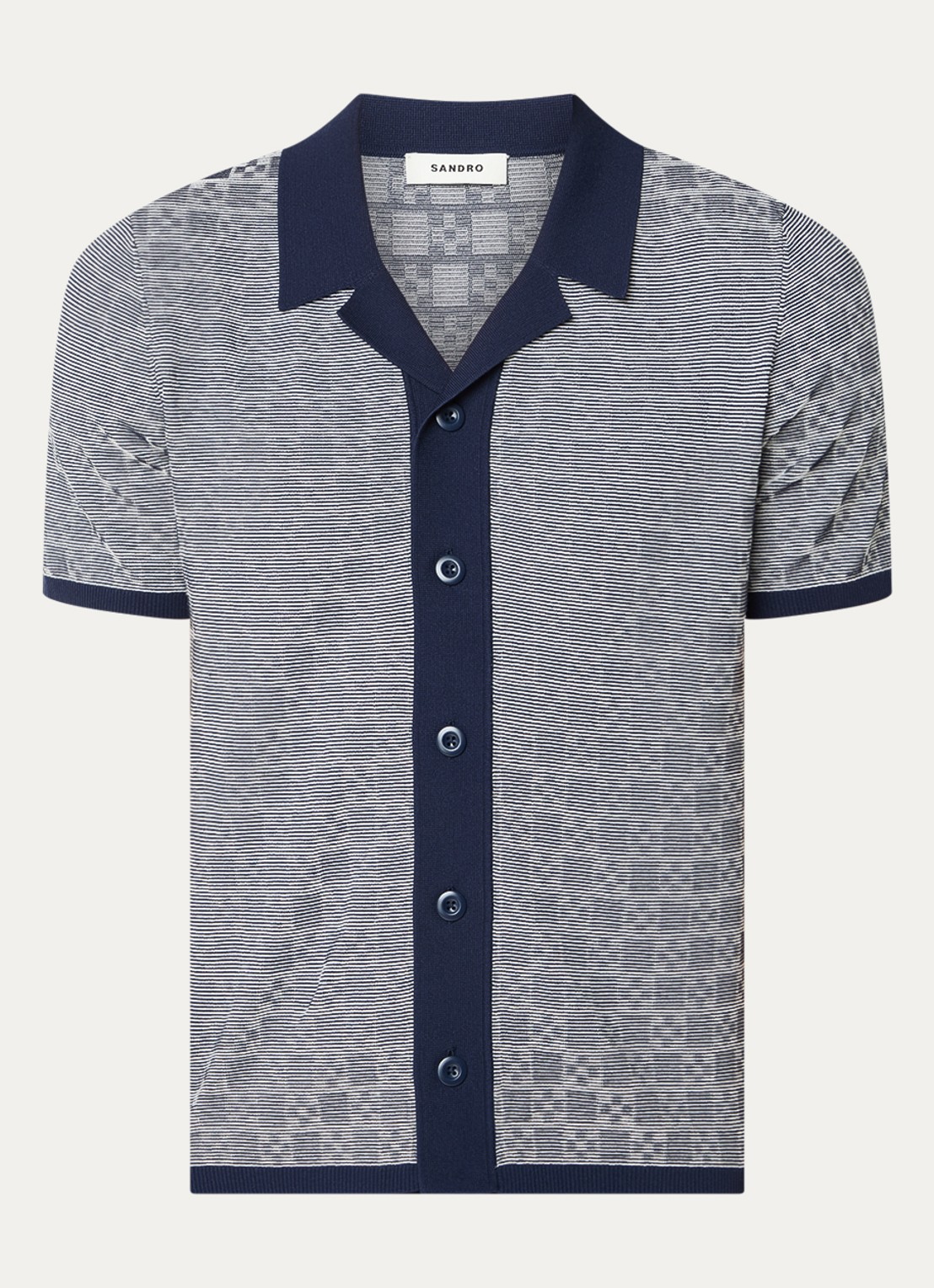 Sandro Regular fit fijngebreid overhemd met structuur - voorkant donkerblauw