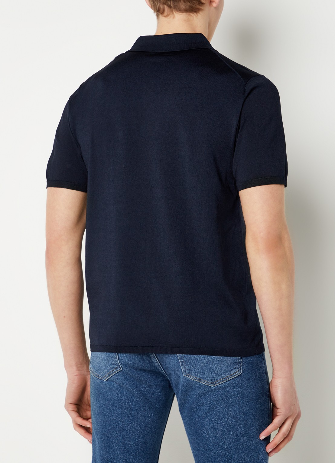 Sandro Regular fit fijngebreide polo met stretch  - achterkant 3 donkerblauw