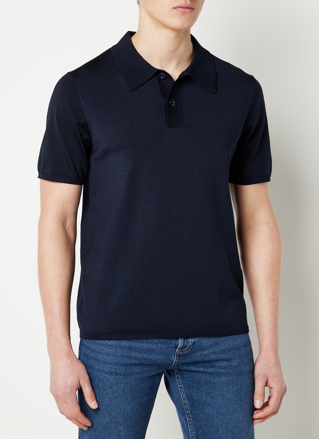 Sandro Regular fit fijngebreide polo met stretch  - detail 4 donkerblauw
