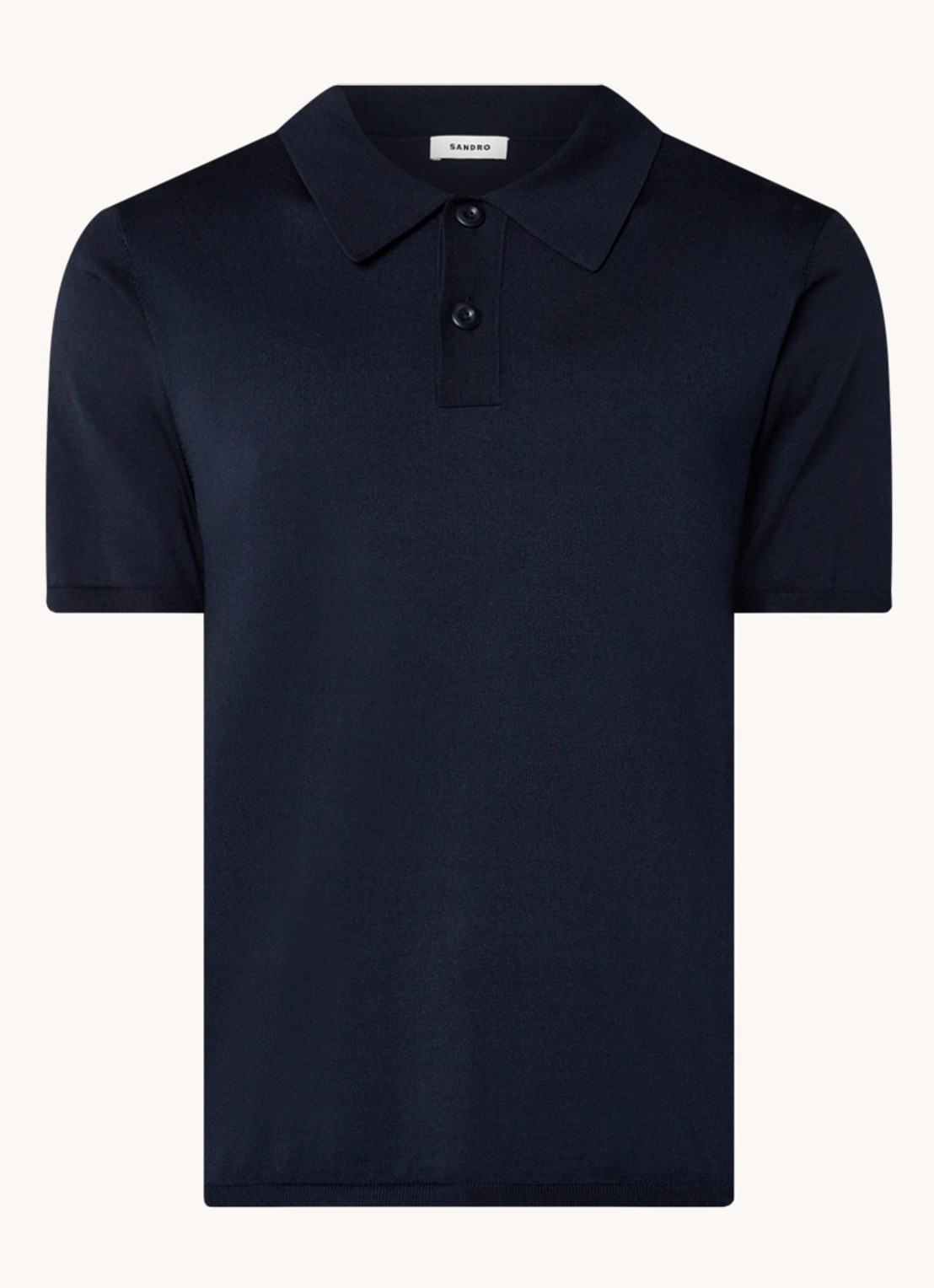 Sandro Regular fit fijngebreide polo met stretch  - voorkant donkerblauw