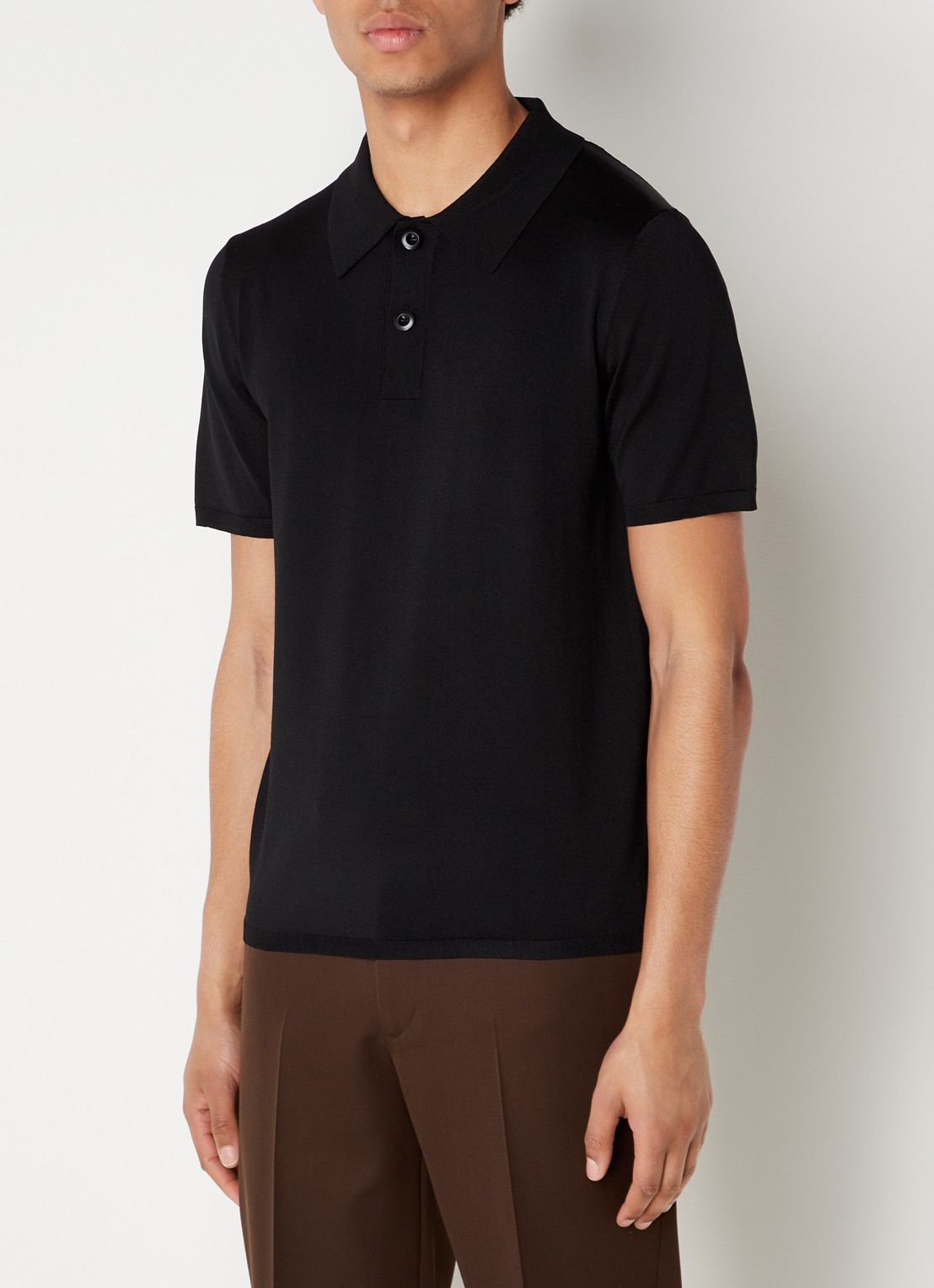 Sandro Regular fit fijngebreide polo met stretch  - detail 3 zwart