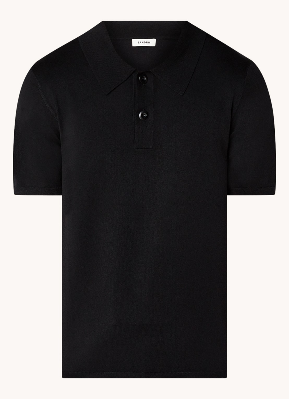 Sandro Regular fit fijngebreide polo met stretch  - voorkant zwart