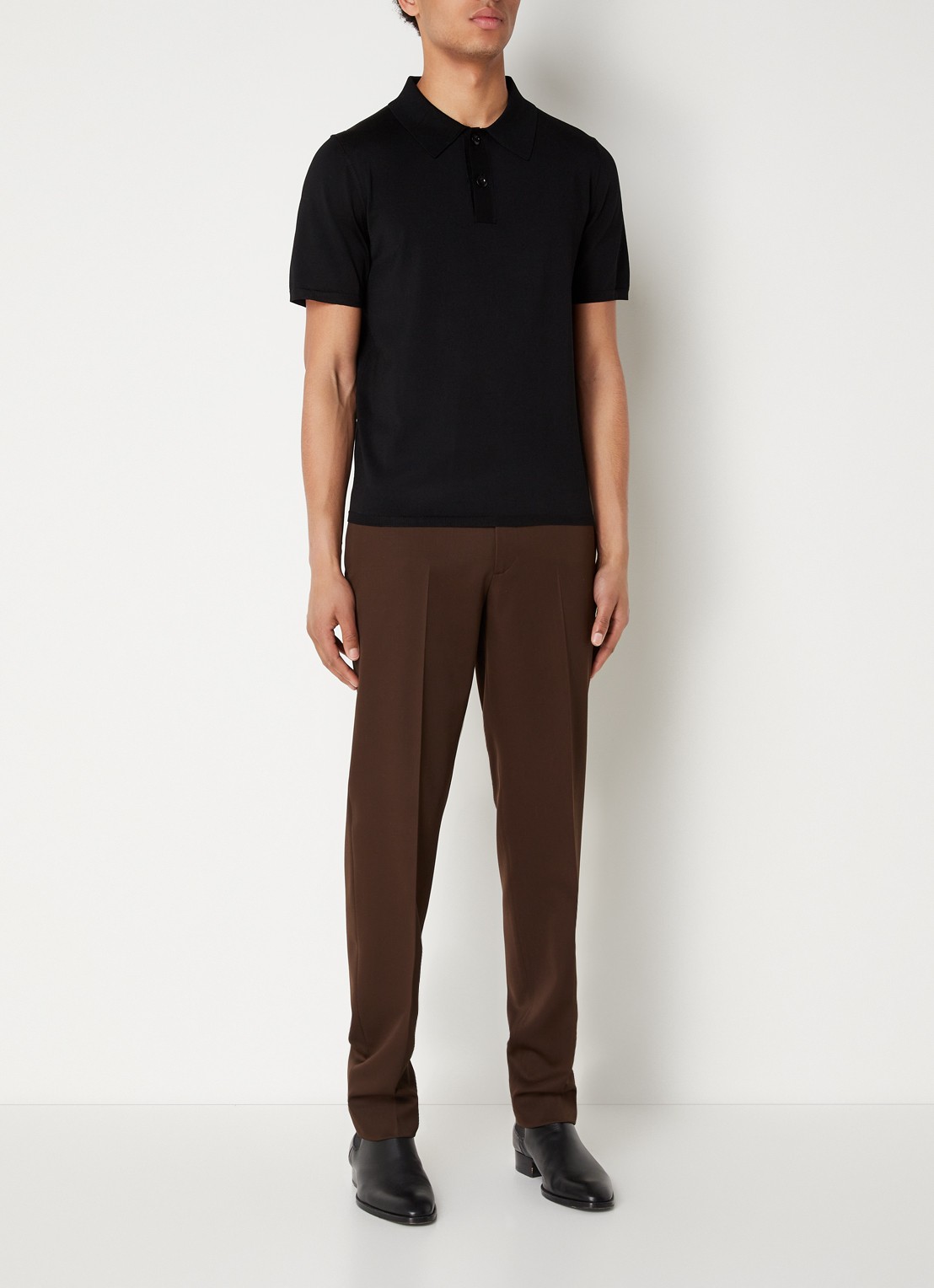 Sandro Regular fit fijngebreide polo met stretch  - voorkant 2 zwart