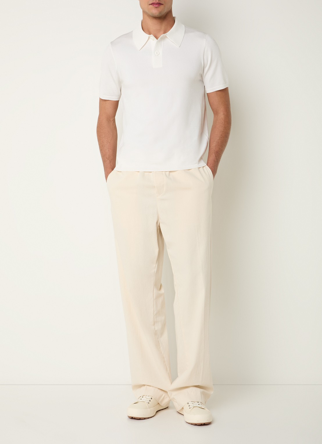 Sandro Regular fit fijngebreide polo met stretch  - voorkant 3 wit