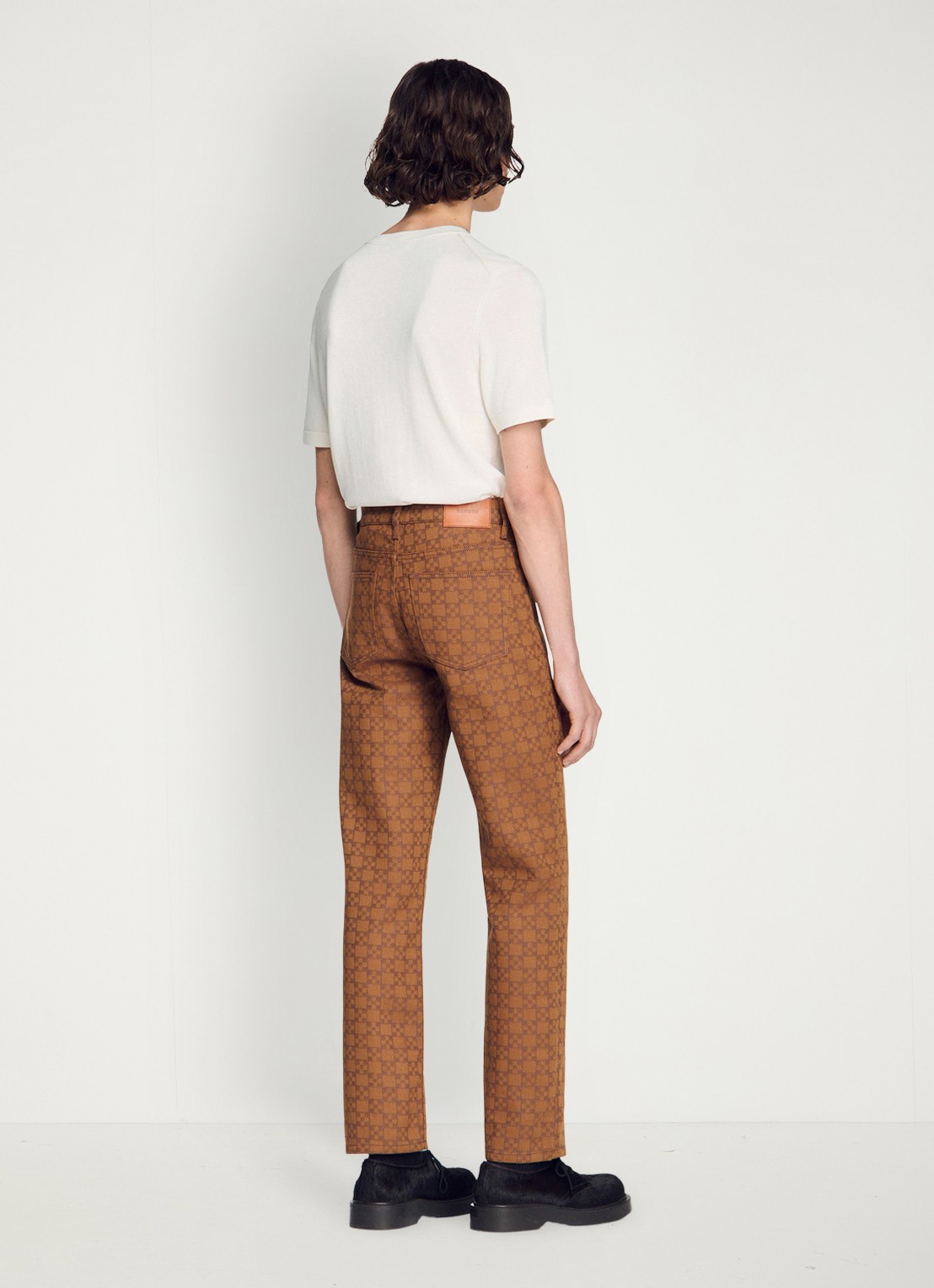 Sandro Regular fit jeans met gekleurde wassing en ruitdessin - achterkant 6 camel