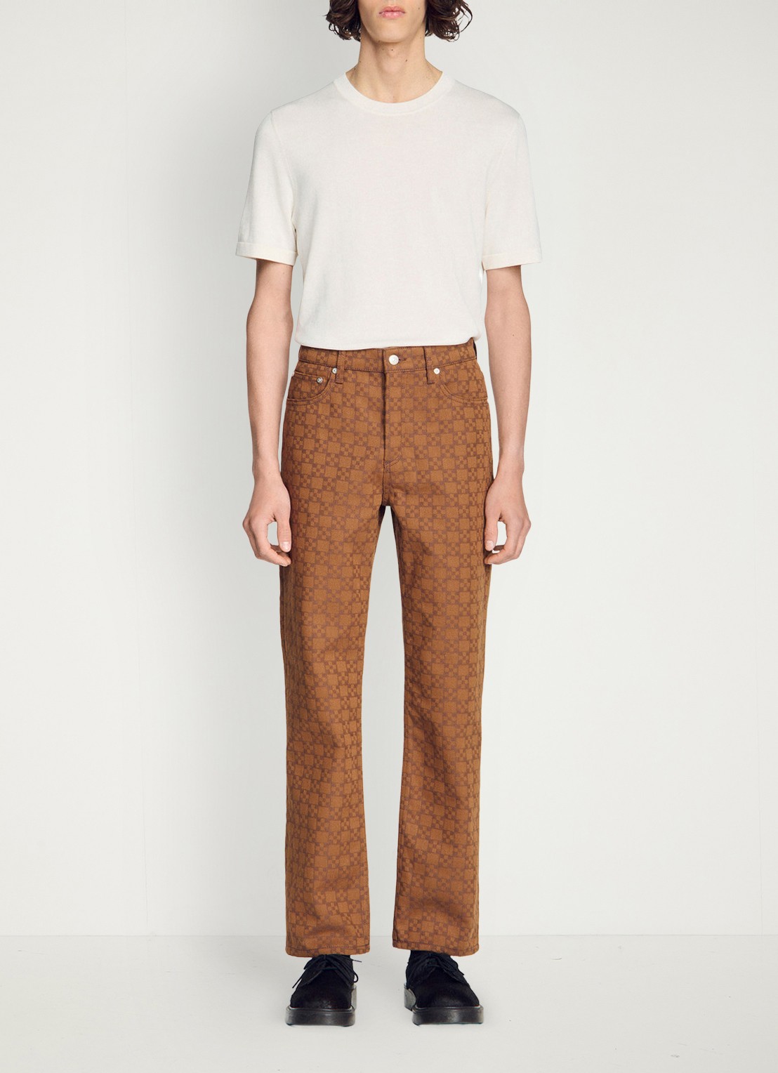 Sandro Regular fit jeans met gekleurde wassing en ruitdessin - detail 4 camel
