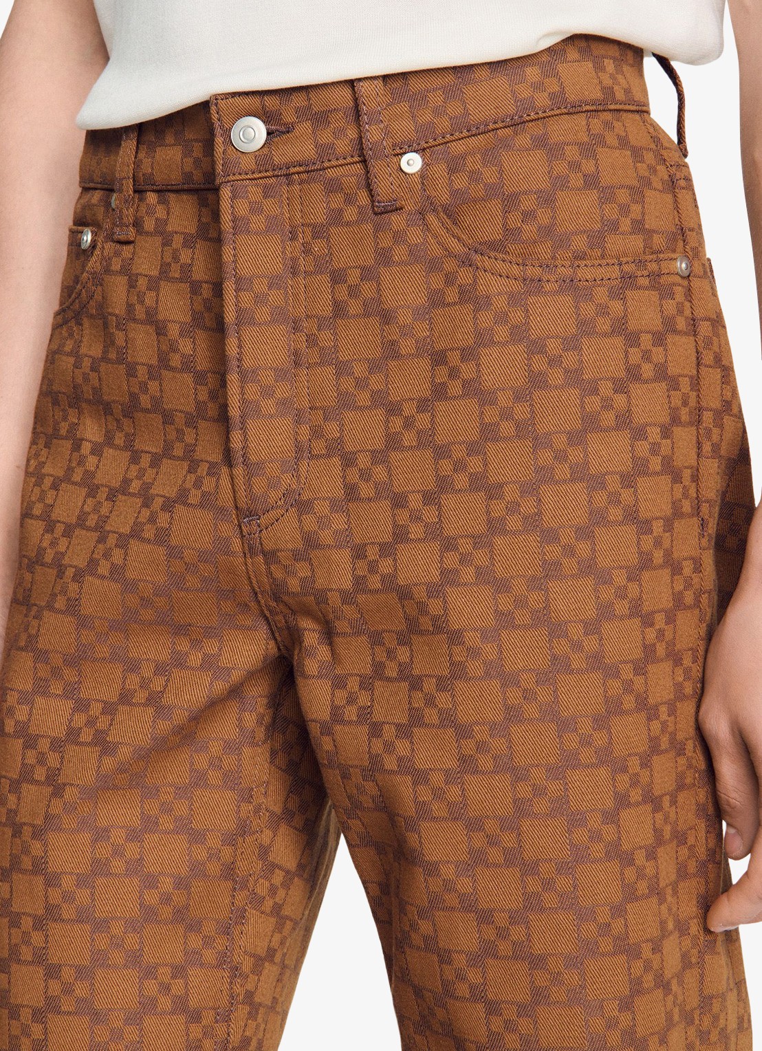 Sandro Regular fit jeans met gekleurde wassing en ruitdessin - detail 5 camel