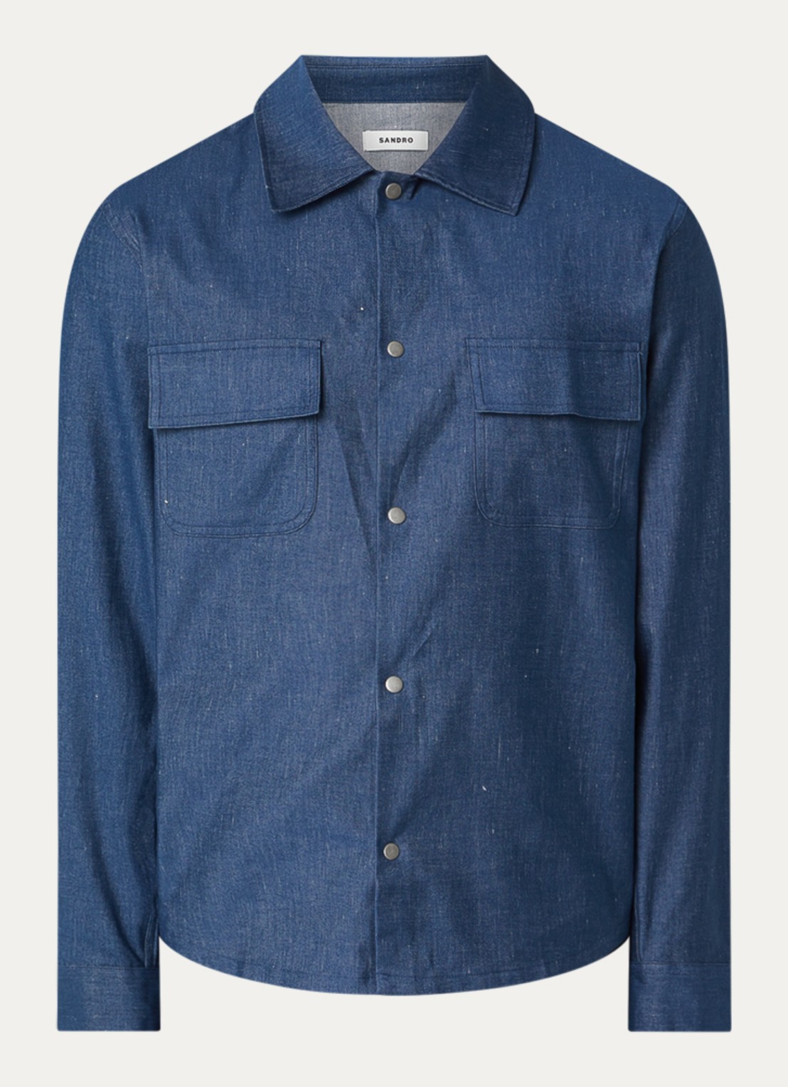Sandro Regular fit overhemd in linnenblend met borstzakken - voorkant indigo