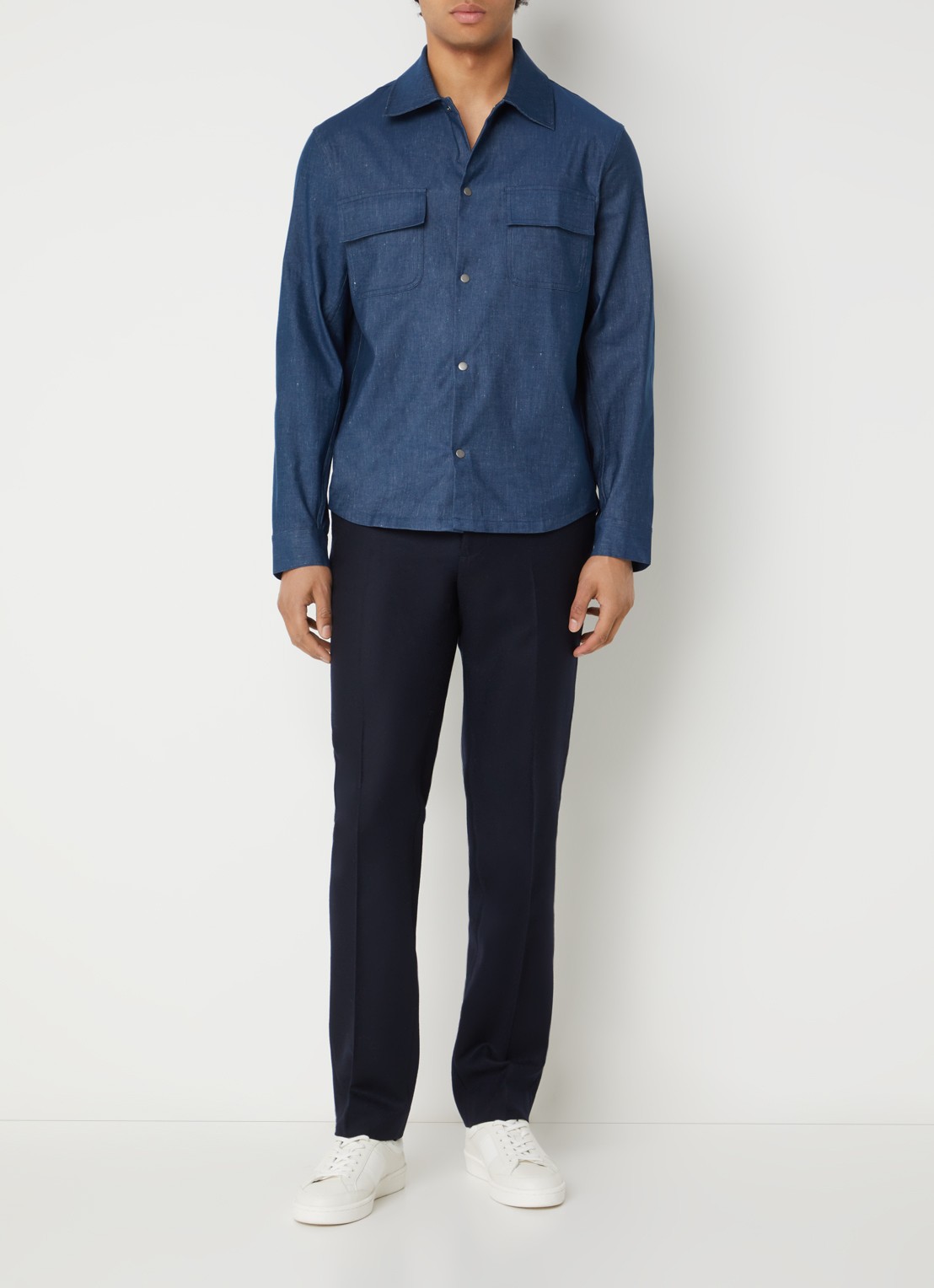 Sandro Regular fit overhemd in linnenblend met borstzakken - voorkant 2 indigo