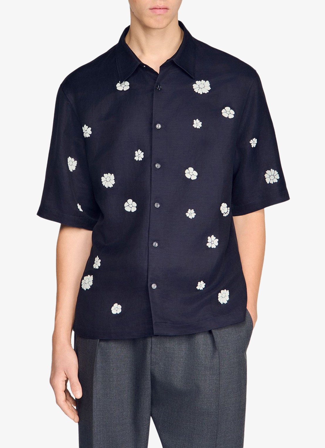 Sandro Regular fit overhemd met bloemenprint - detail 2 donkerblauw