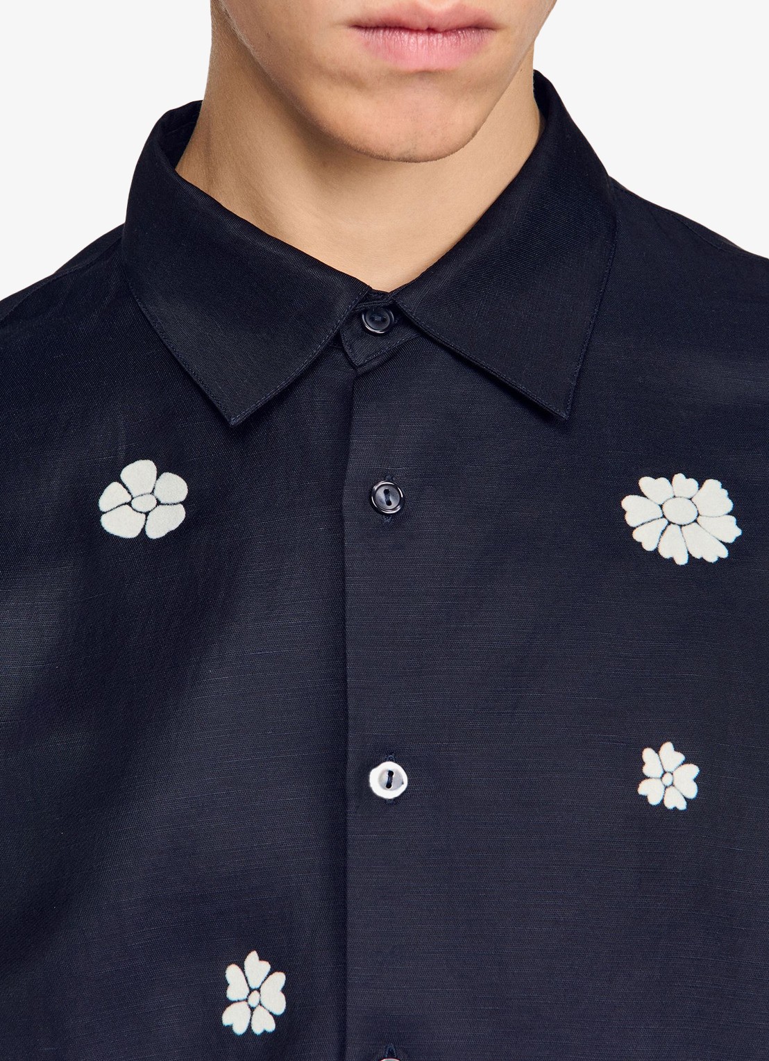 Sandro Regular fit overhemd met bloemenprint - detail 3 donkerblauw