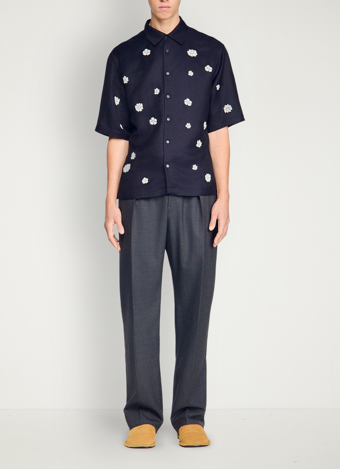 Sandro Regular fit overhemd met bloemenprint - detail 4 donkerblauw