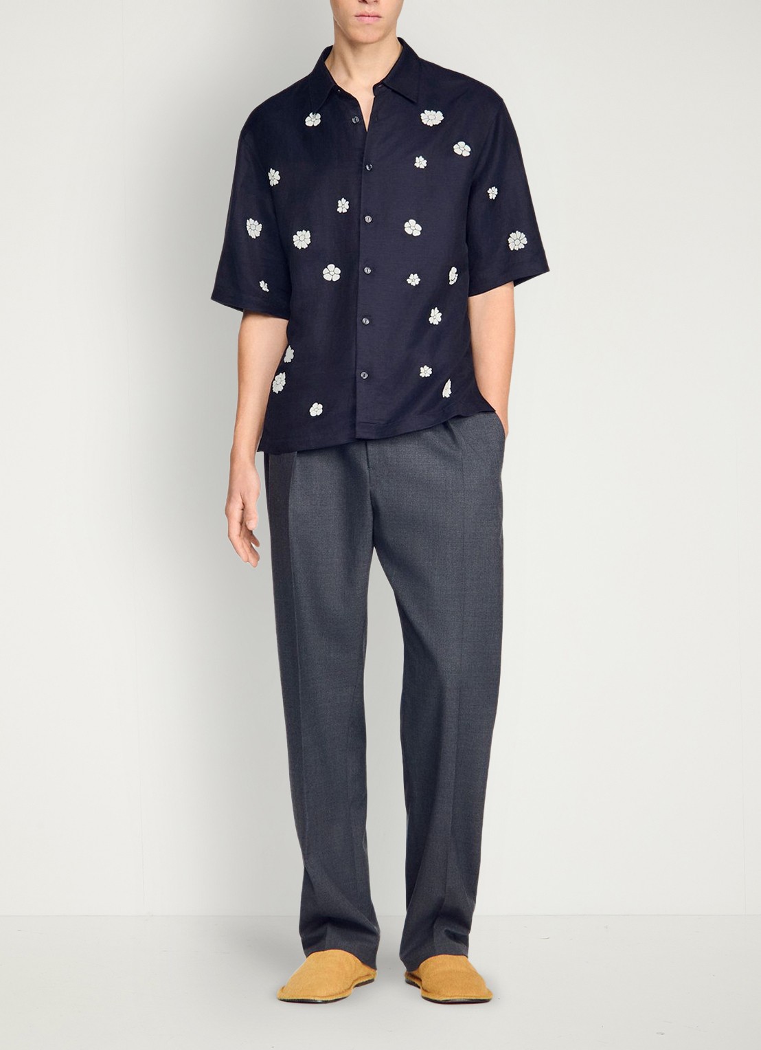 Sandro Regular fit overhemd met bloemenprint - voorkant 6 donkerblauw