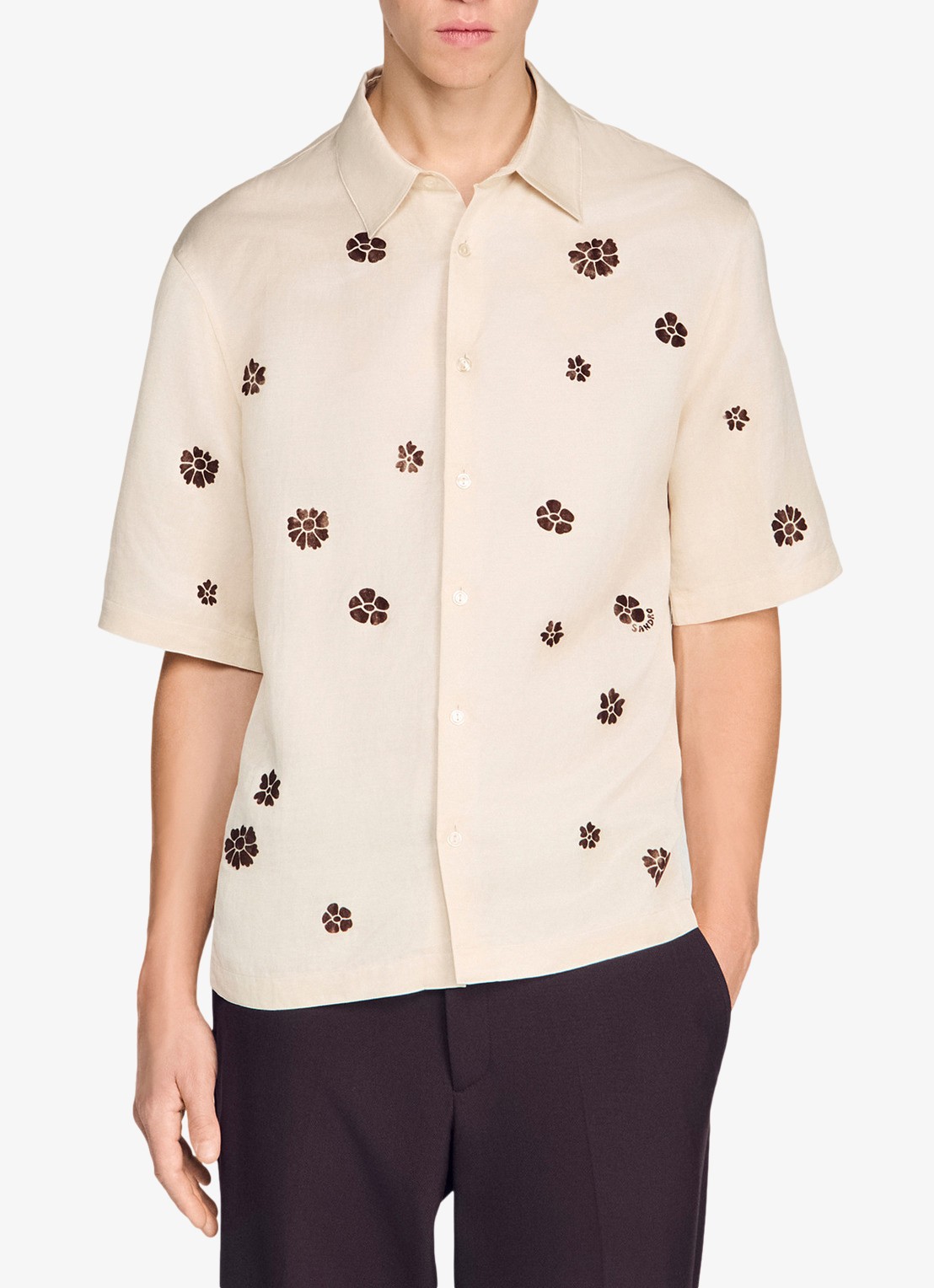 Sandro Regular fit overhemd met bloemenprint - detail ivoor
