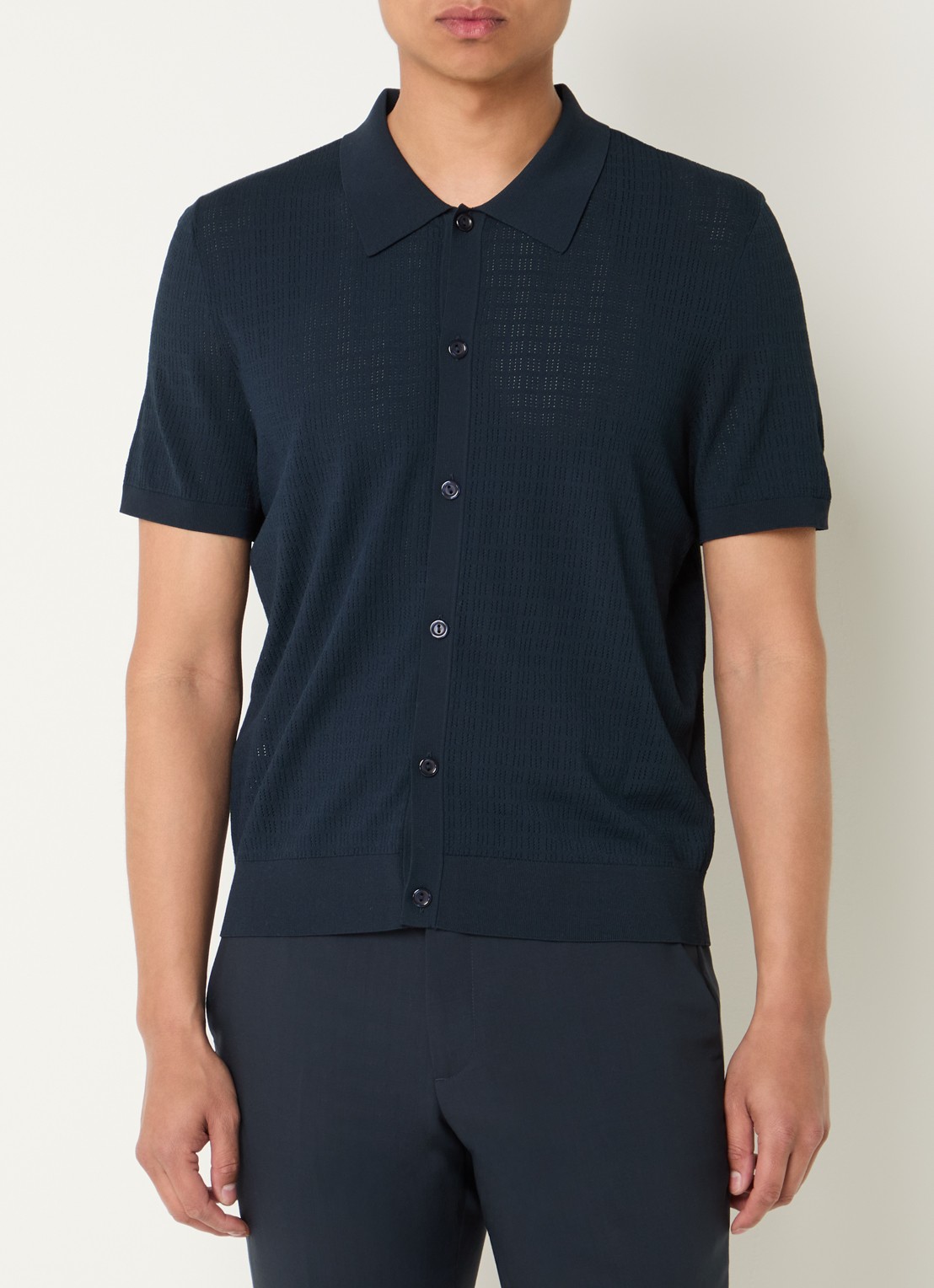 Sandro Regular fit overhemd met opengewerkt dessin - detail 4 donkerblauw