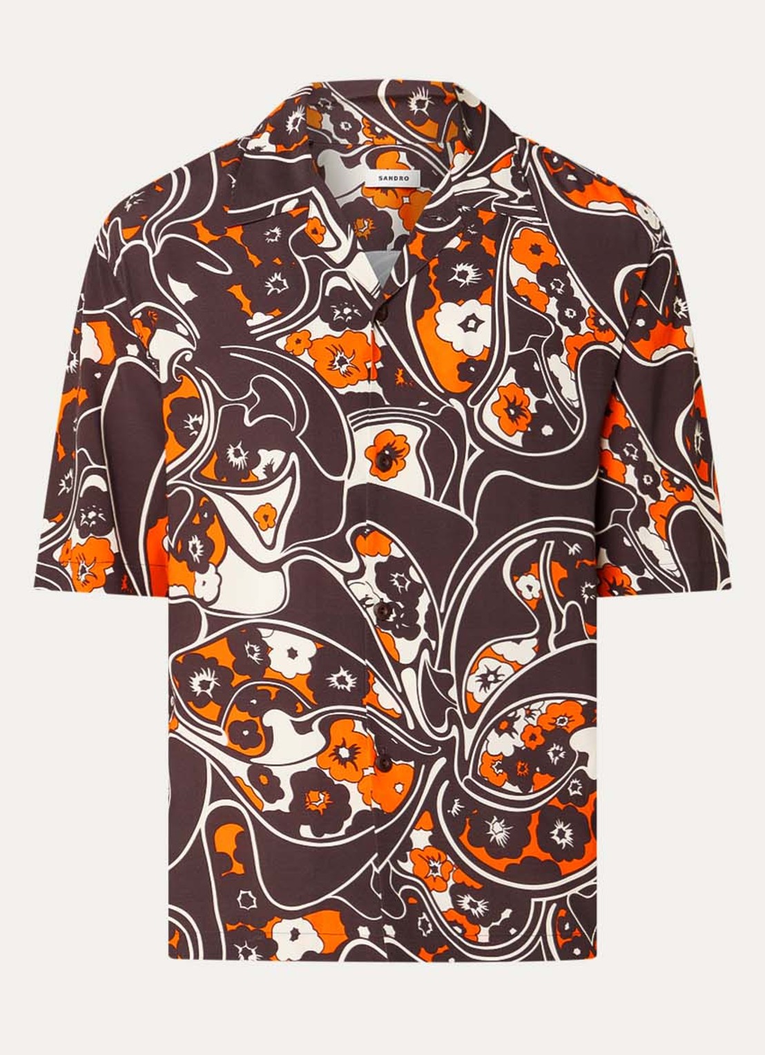 Sandro Regular fit overhemd met print - voorkant 2 donkerbruin