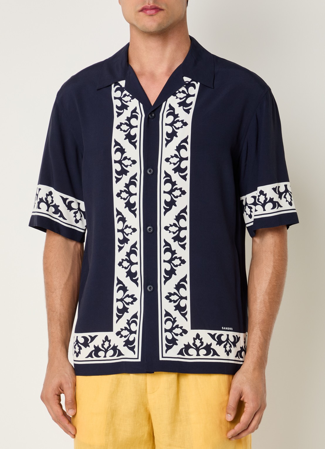 Sandro Regular fit overhemd met print - detail 4 donkerblauw