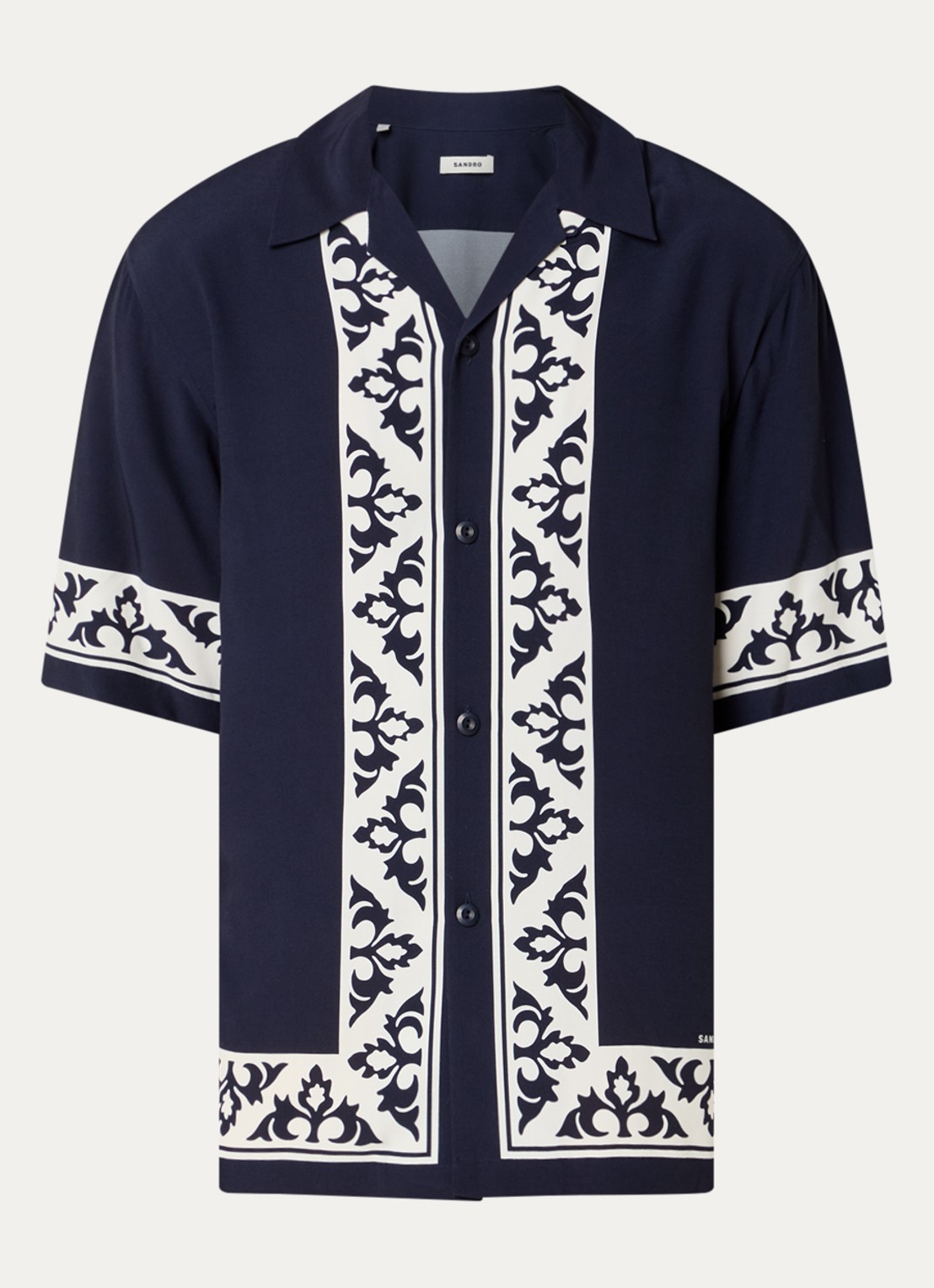 Sandro Regular fit overhemd met print - voorkant 2 donkerblauw