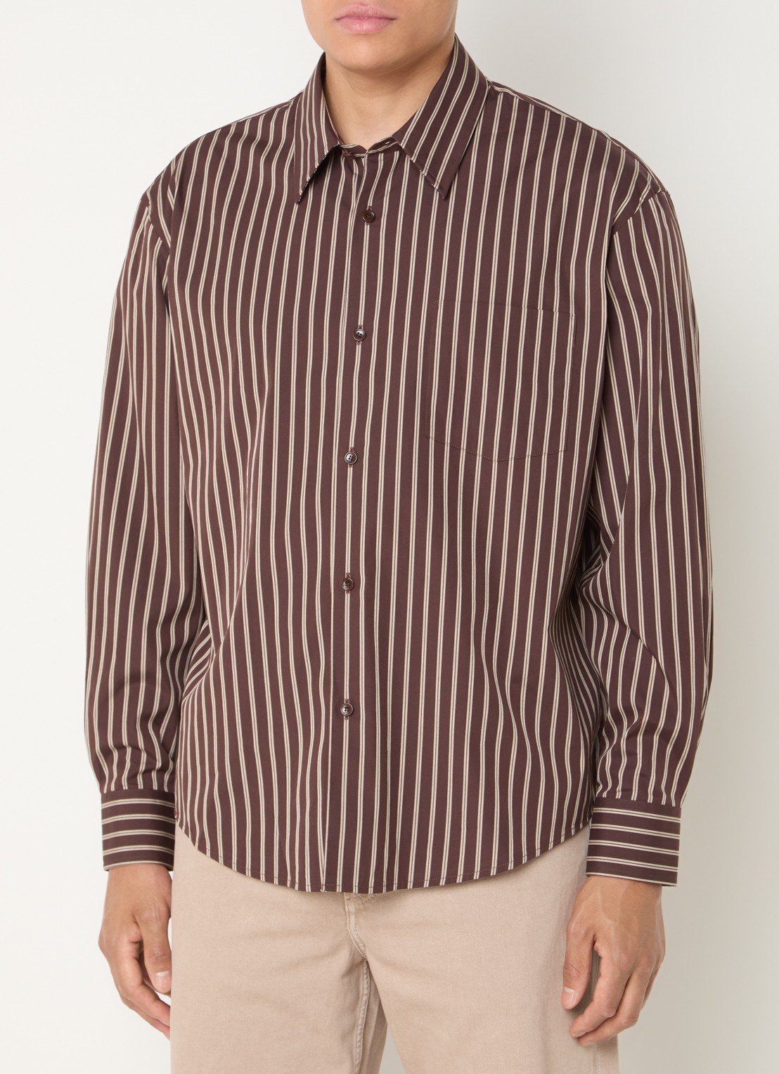 Sandro Regular fit overhemd met streepprint en borstzak - detail bruin