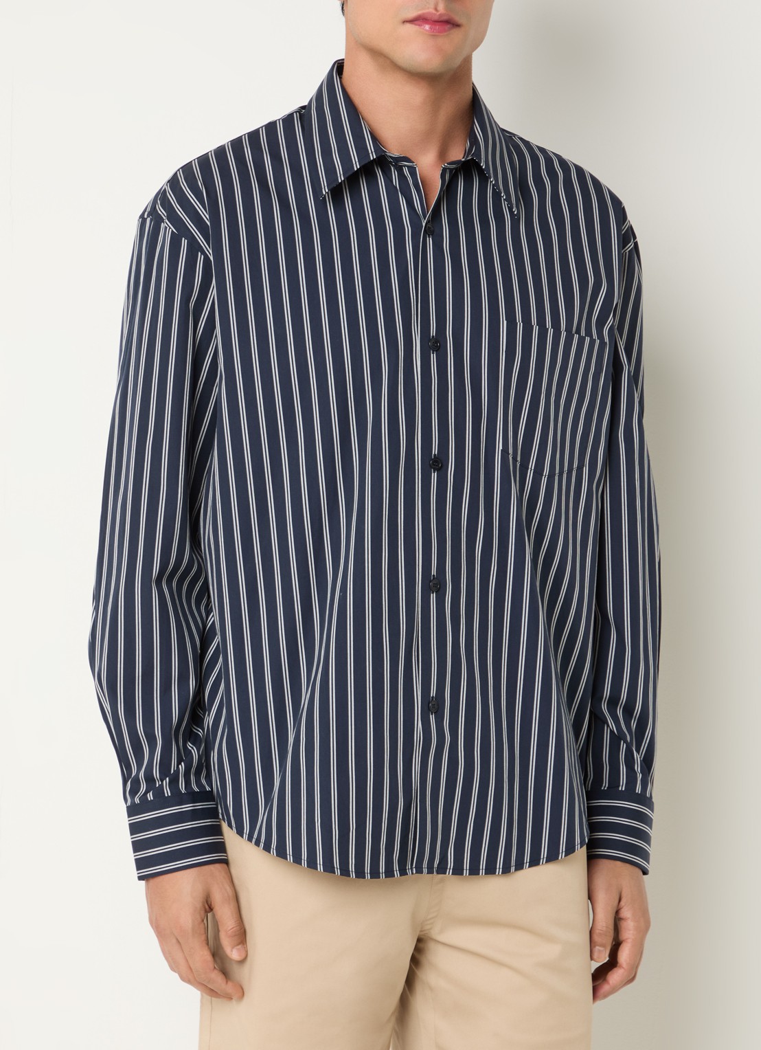 Sandro Regular fit overhemd met streepprint - detail 2 donkerblauw