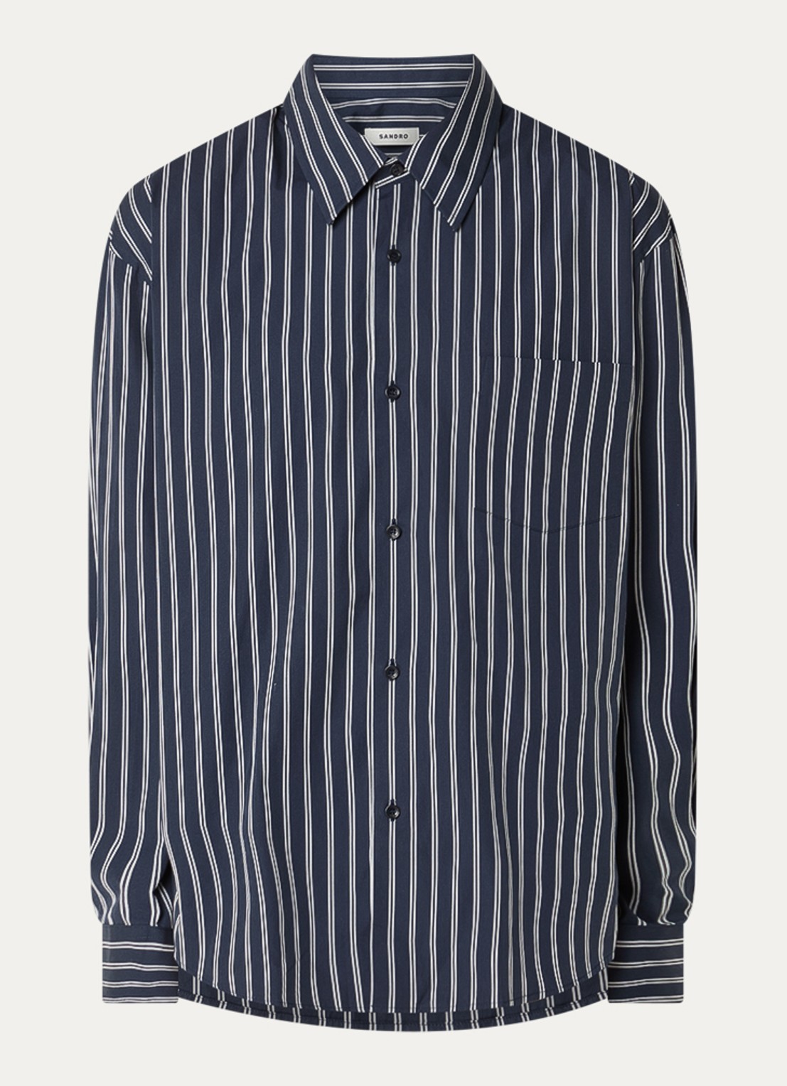 Sandro Regular fit overhemd met streepprint - voorkant 3 donkerblauw