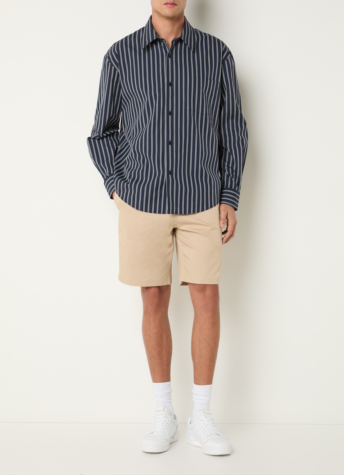 Sandro Regular fit overhemd met streepprint - voorkant 4 donkerblauw