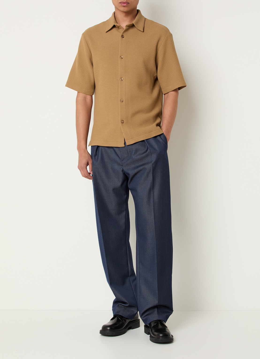 Sandro Regular fit overhemd met stretch - voorkant 3 camel