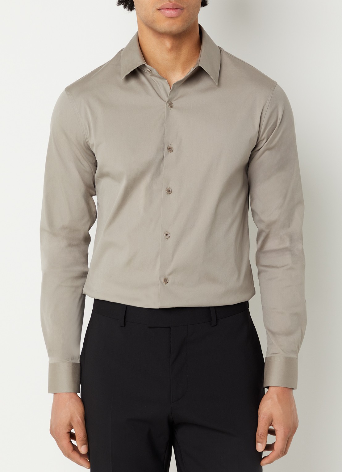 Sandro Regular fit overhemd met stretch - detail 4 donkerkhaki