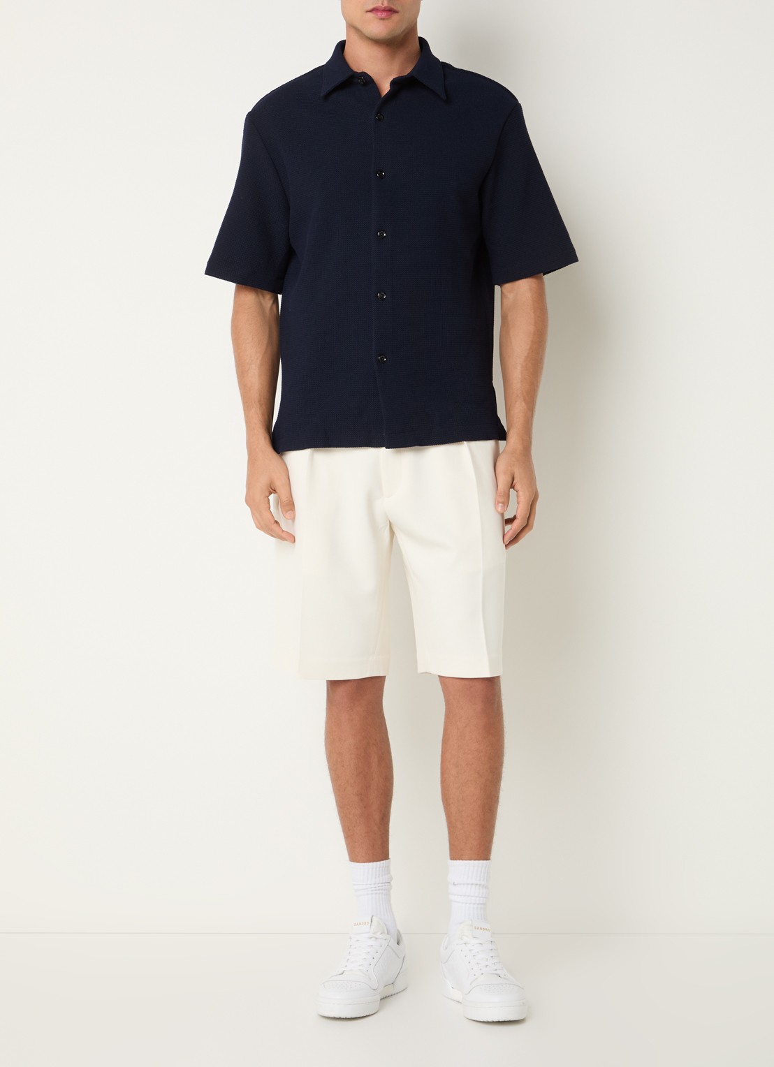 Sandro Regular fit overhemd met stretch - voorkant 4 donkerblauw