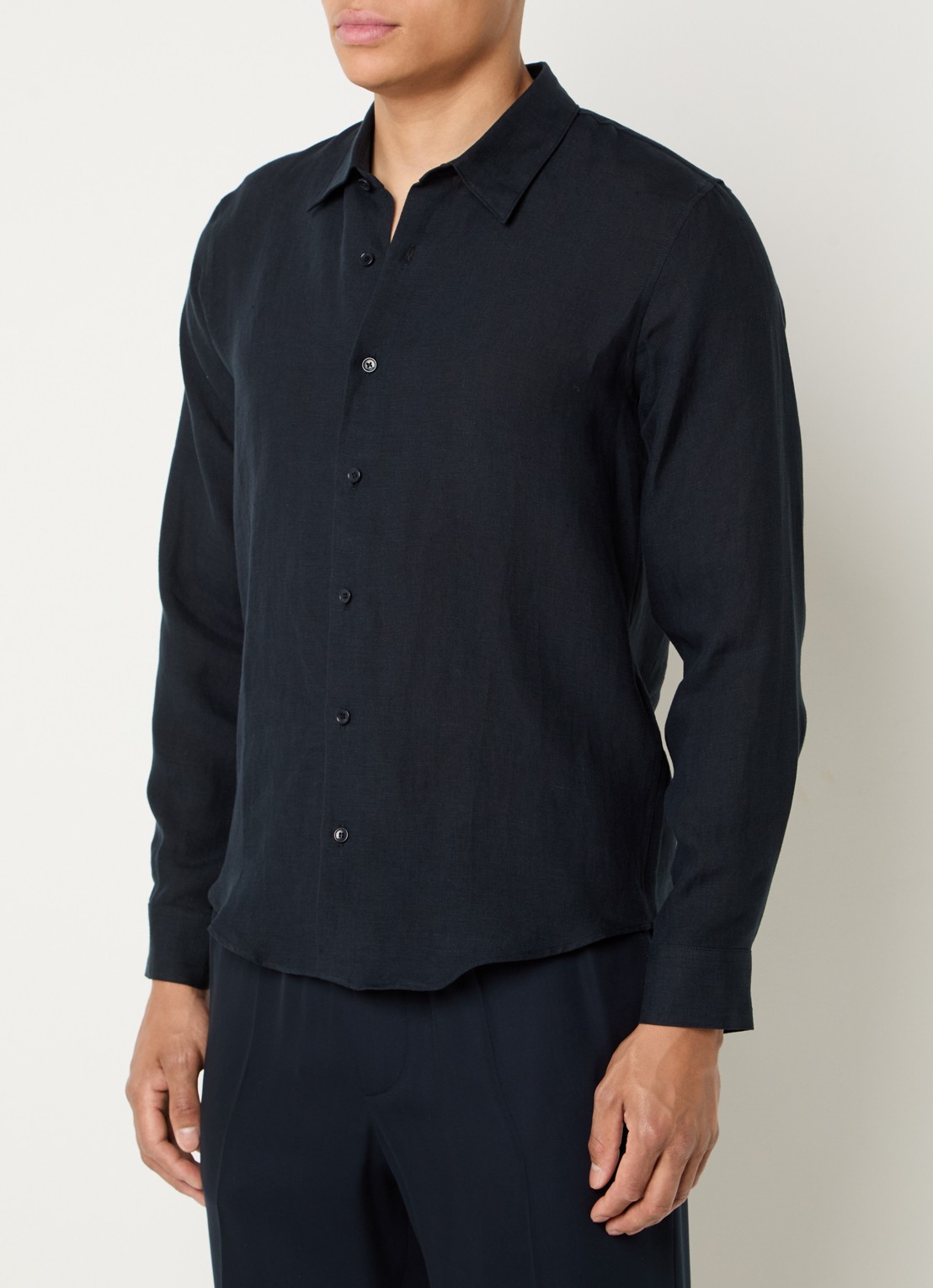 Sandro Regular fit overhemd van linnen - detail 4 donkerblauw
