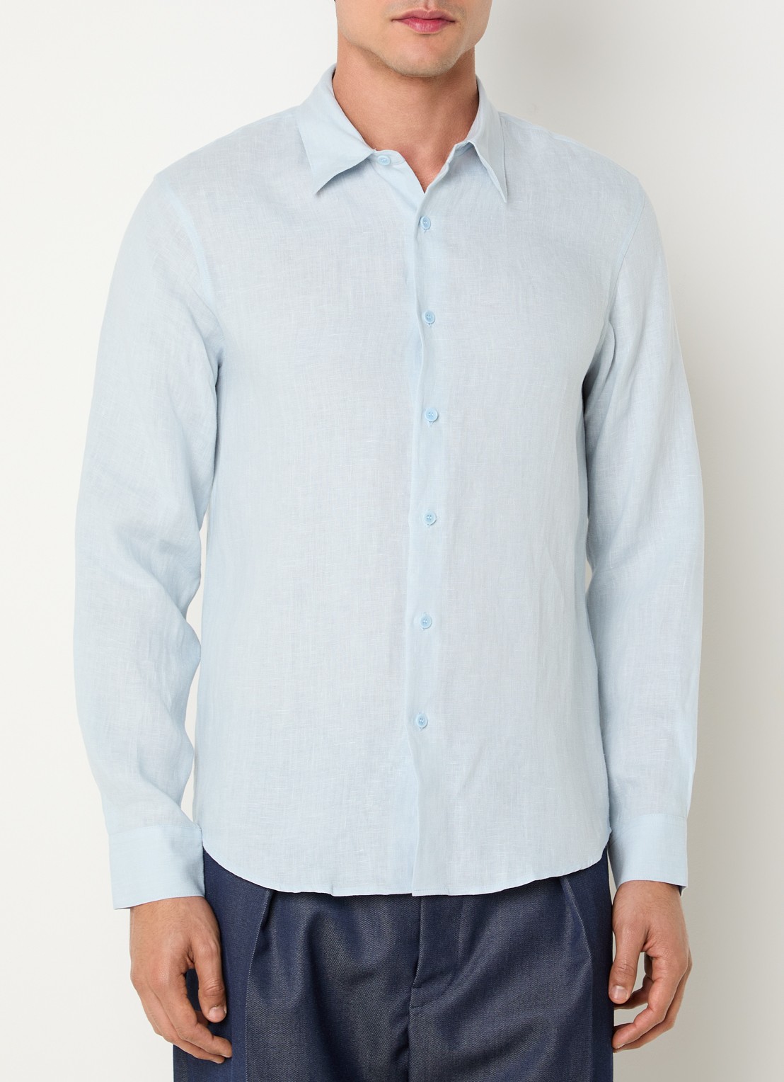 Sandro Regular fit overhemd van linnen - detail 4 lichtblauw