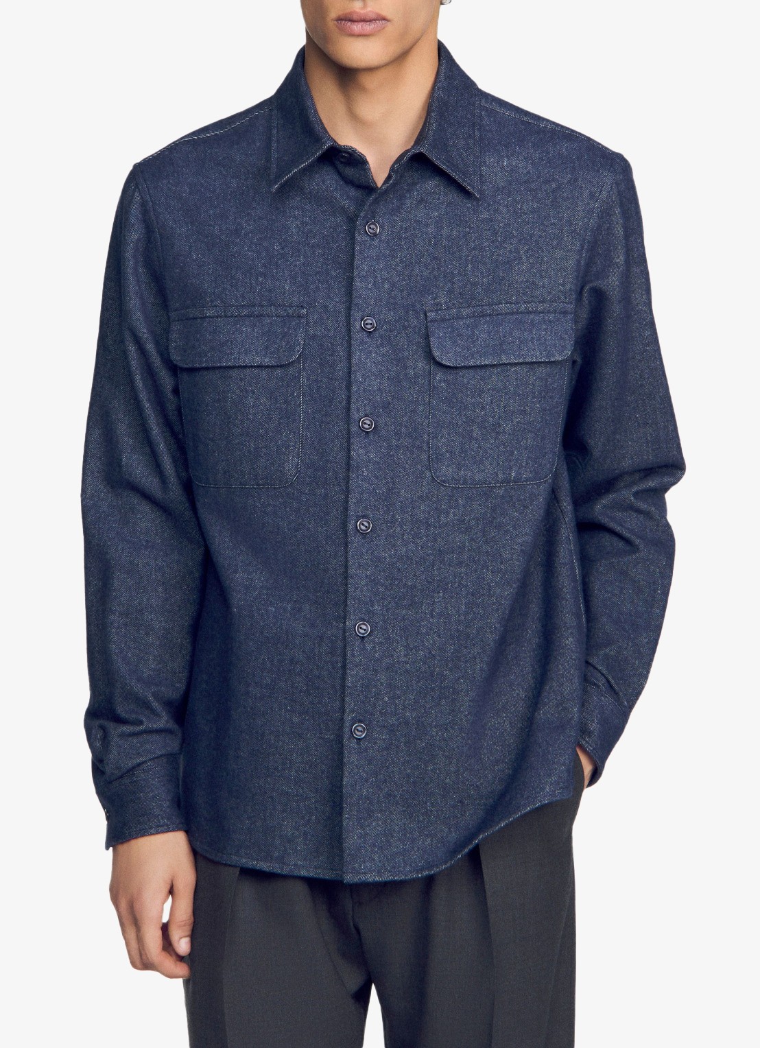 Sandro Regular fit overshirt met borstzak - detail 4 blauw