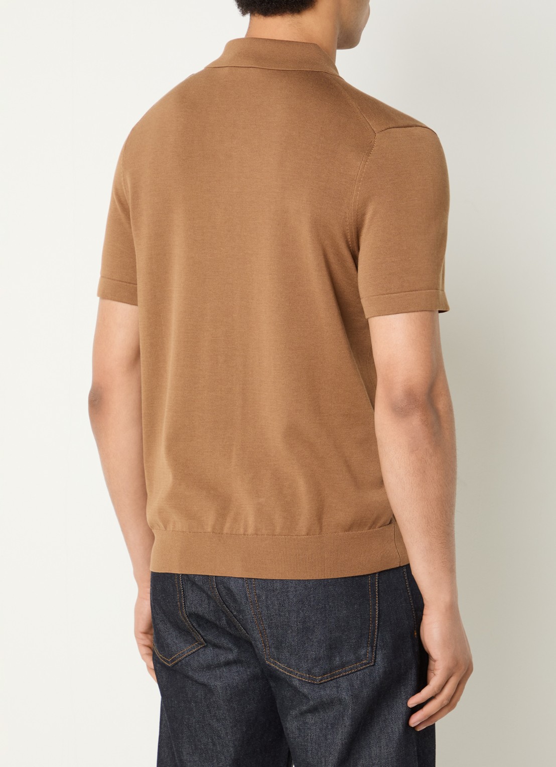 Sandro Regular fit polo in zijdeblend - achterkant 4 cognac