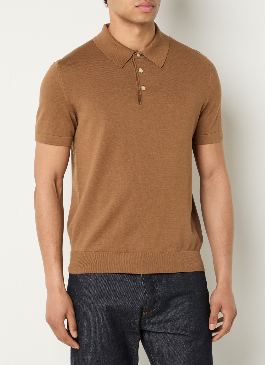 Sandro Regular fit polo in zijdeblend - detail 3 cognac