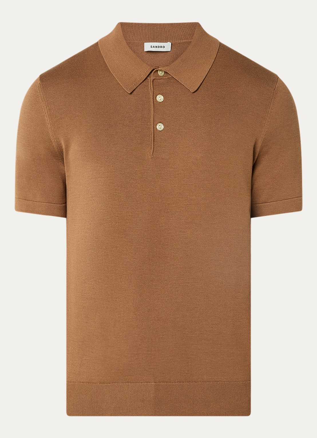 Sandro Regular fit polo in zijdeblend - voorkant cognac