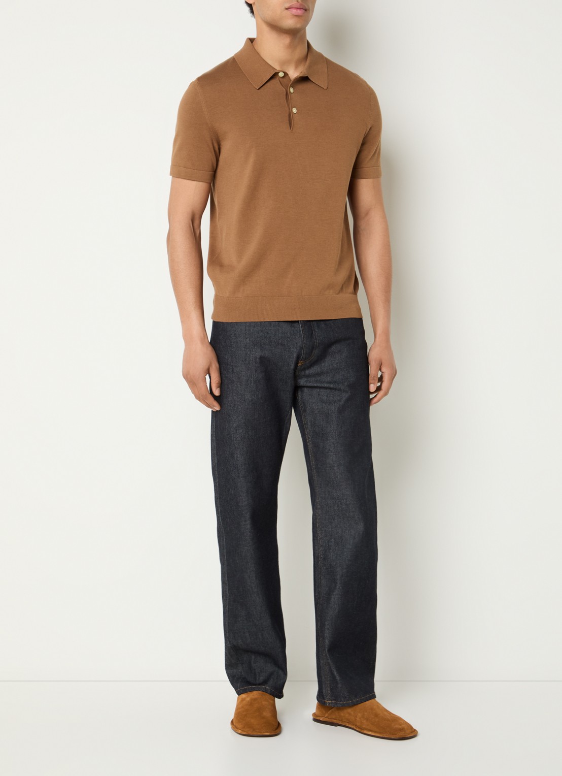 Sandro Regular fit polo in zijdeblend - voorkant 2 cognac