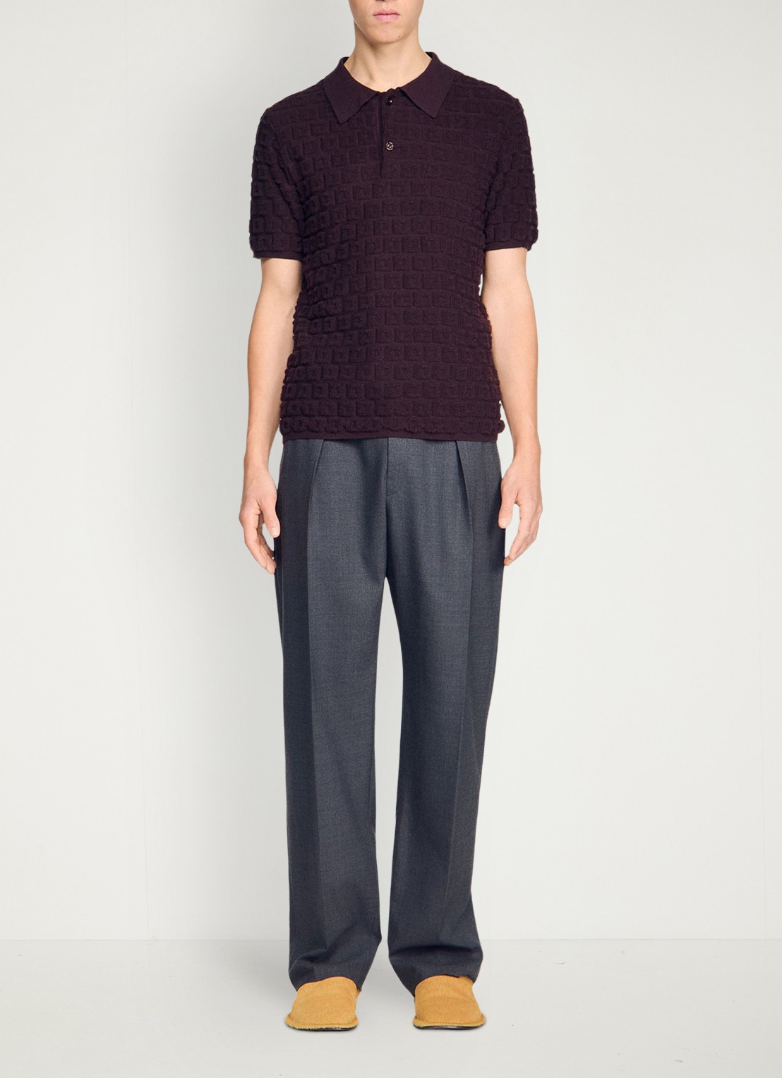 Sandro Regular fit polo met ingebreid patroon - detail 3 chocolate / bruin