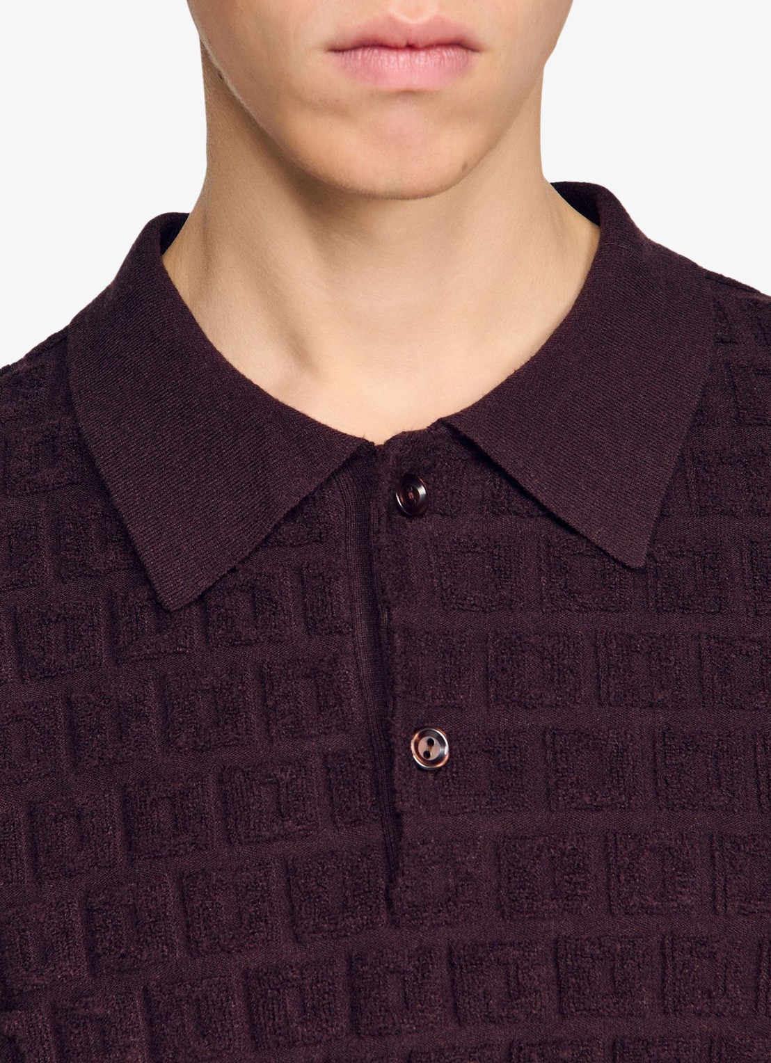 Sandro Regular fit polo met ingebreid patroon - detail 4 chocolate / bruin