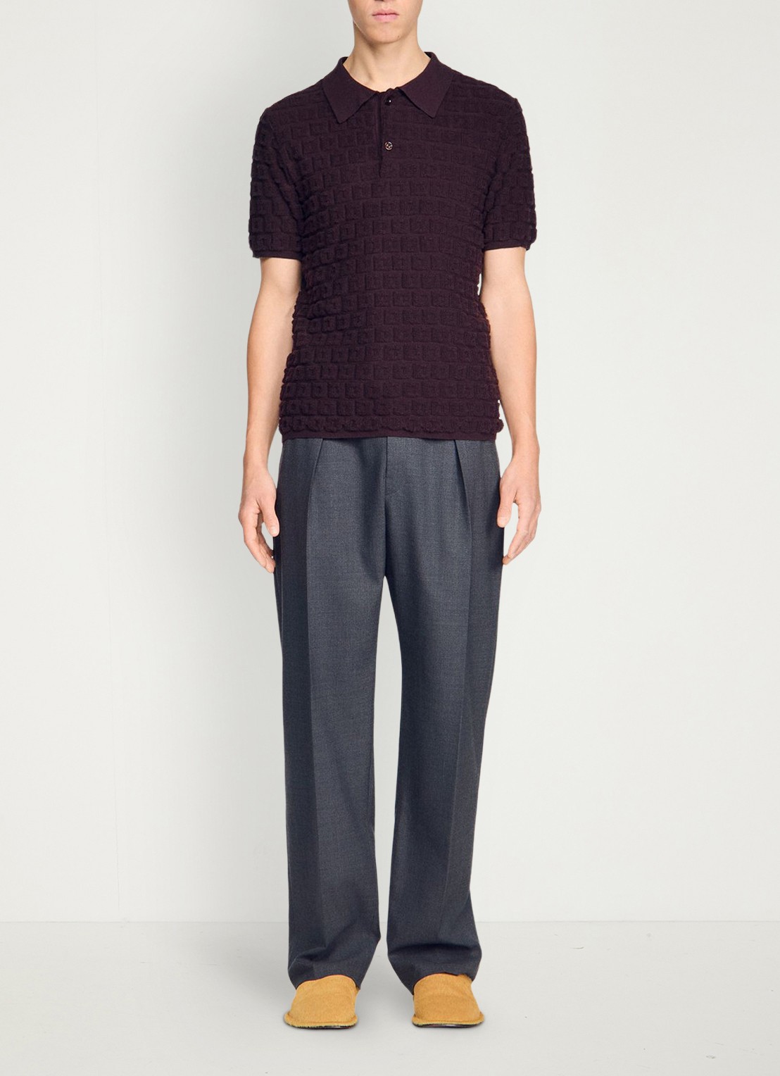 Sandro Regular fit polo met ingebreid patroon - detail 5 chocolate / bruin