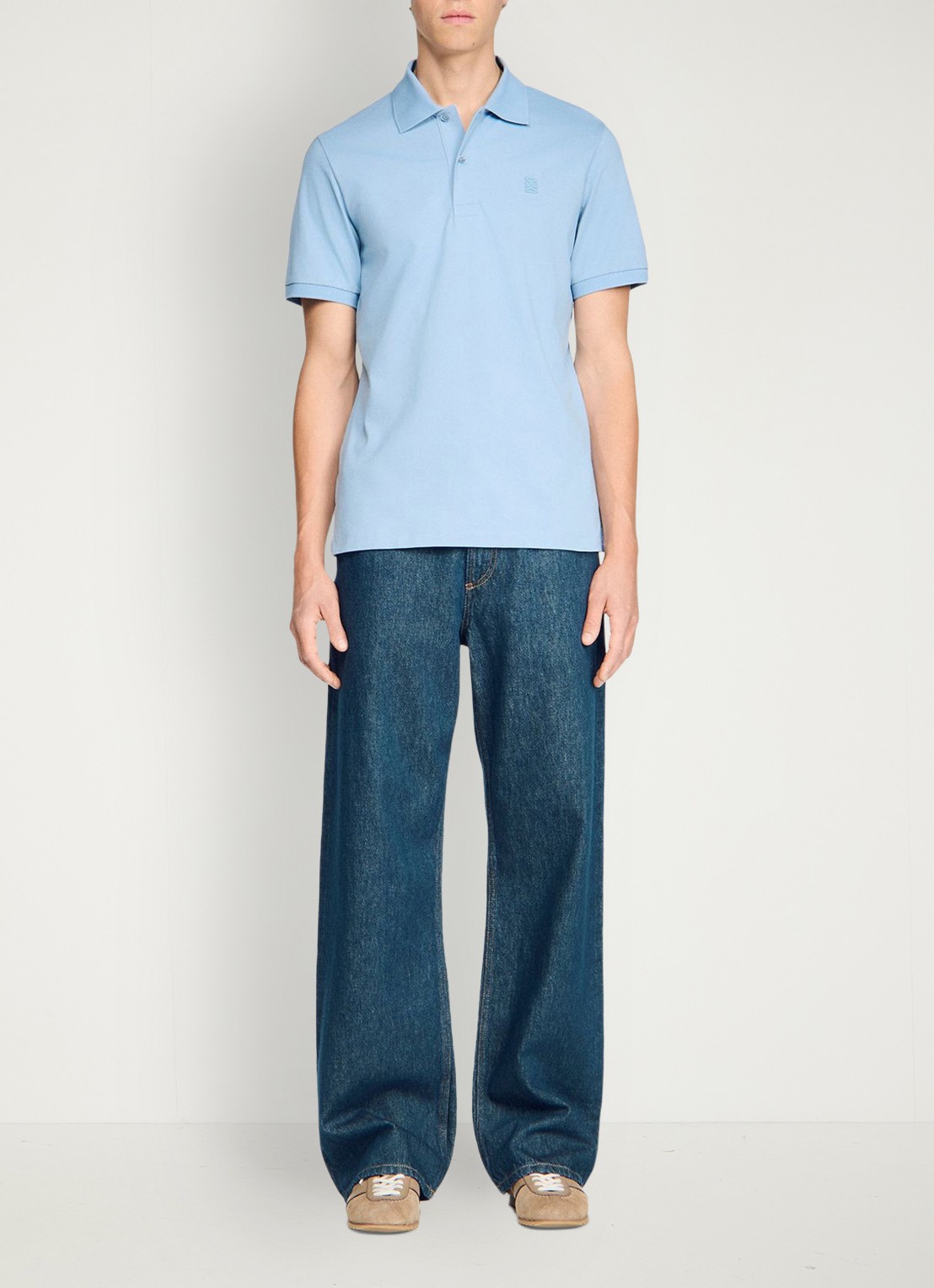 Sandro Regular fit polo met logoborduring - detail 2 lichtblauw