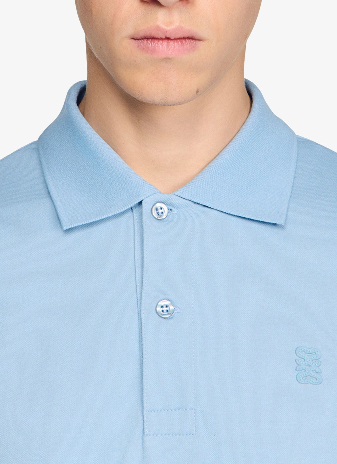 Sandro Regular fit polo met logoborduring - detail 3 lichtblauw