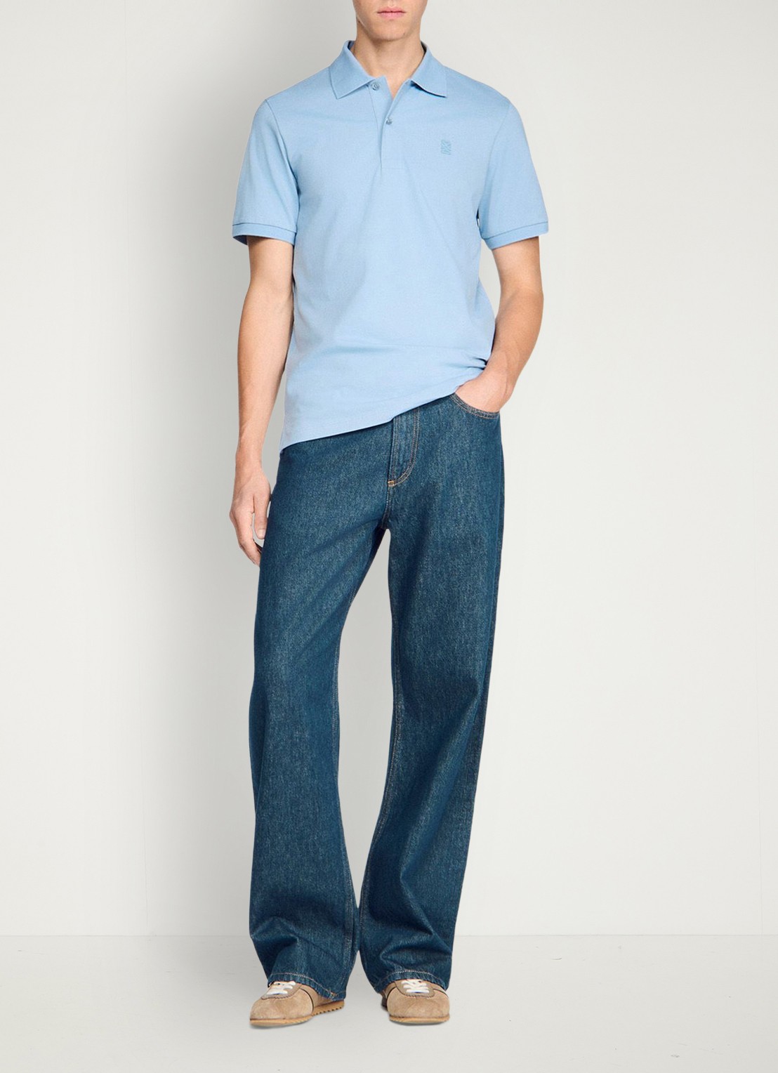 Sandro Regular fit polo met logoborduring - voorkant 6 lichtblauw