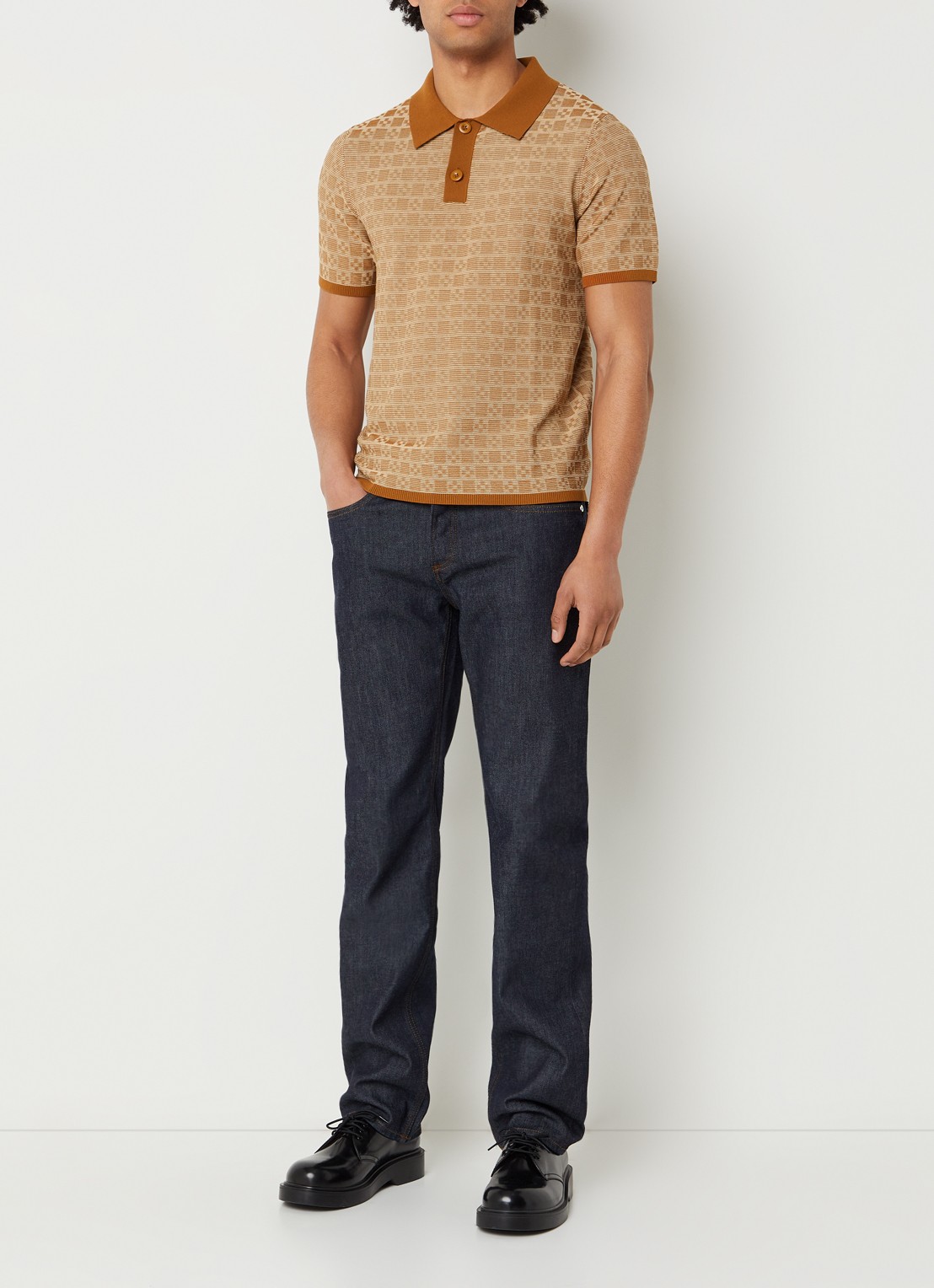 Sandro Regular fit polo met ribstructuur en logoborduring - voorkant 2 camel