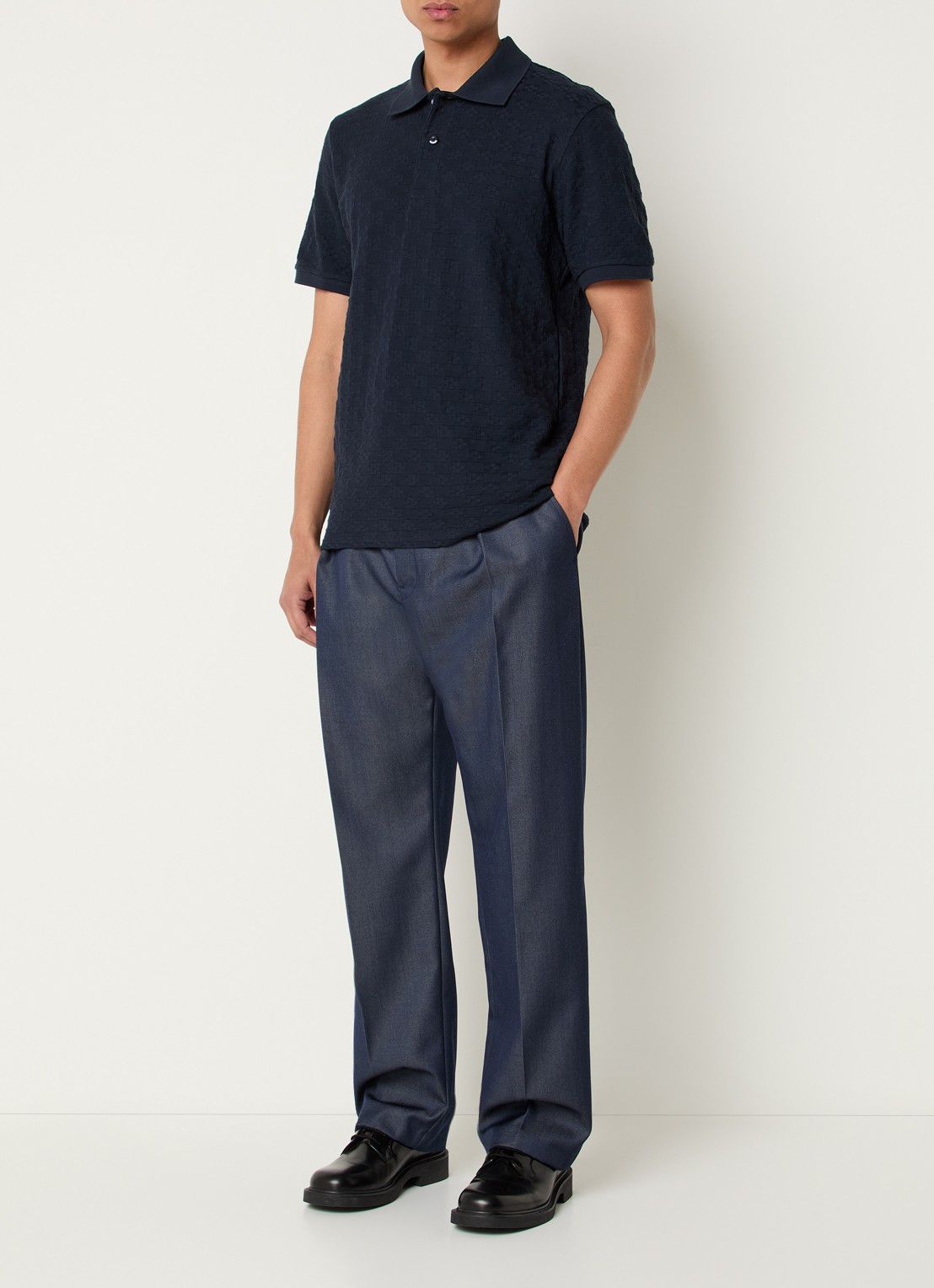 Sandro Regular fit polo met structuur - voorkant 4 donkerblauw