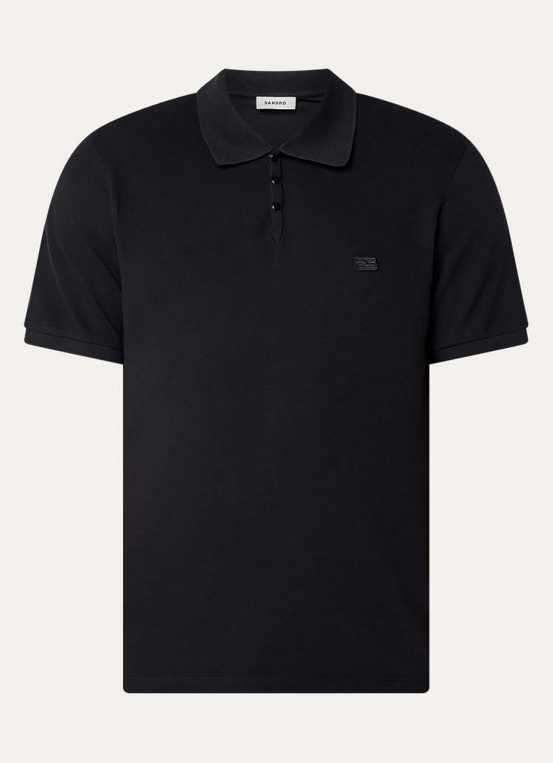 Sandro Regular fit polo van piqué katoen met logo - voorkant 2 zwart
