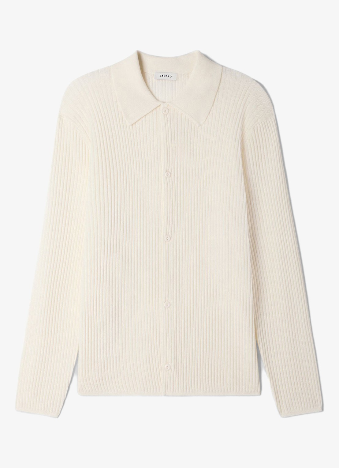 Sandro Ribgebreid vest in wolblend met V-hals - voorkant 4 ecru / wit